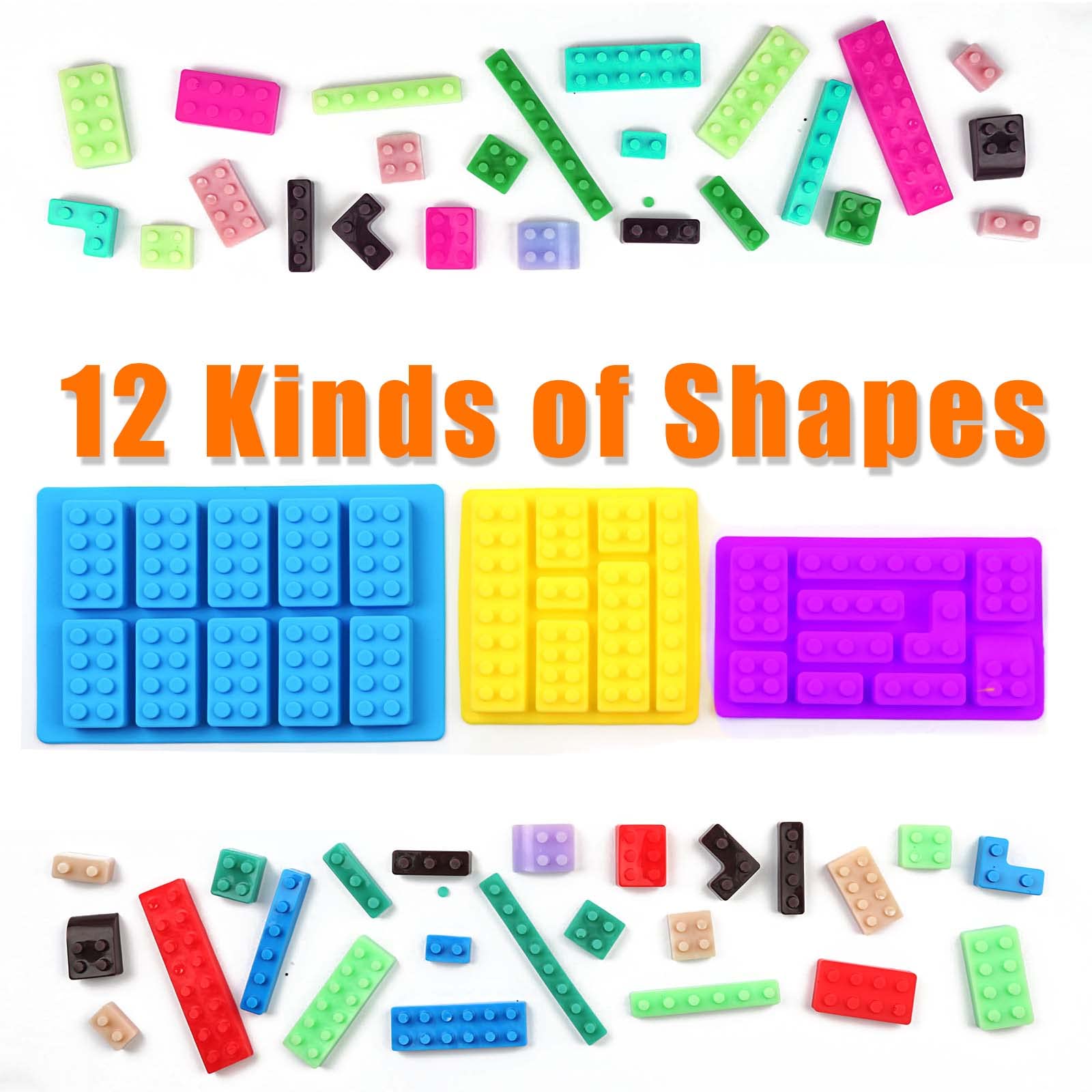 Mivofun Mivofun 3 Pcs Building Block Moulds, Silicone Building Brick Molds, 12 Kinds Of Shapes, Ice Cube Candy Moulds, For Chrld