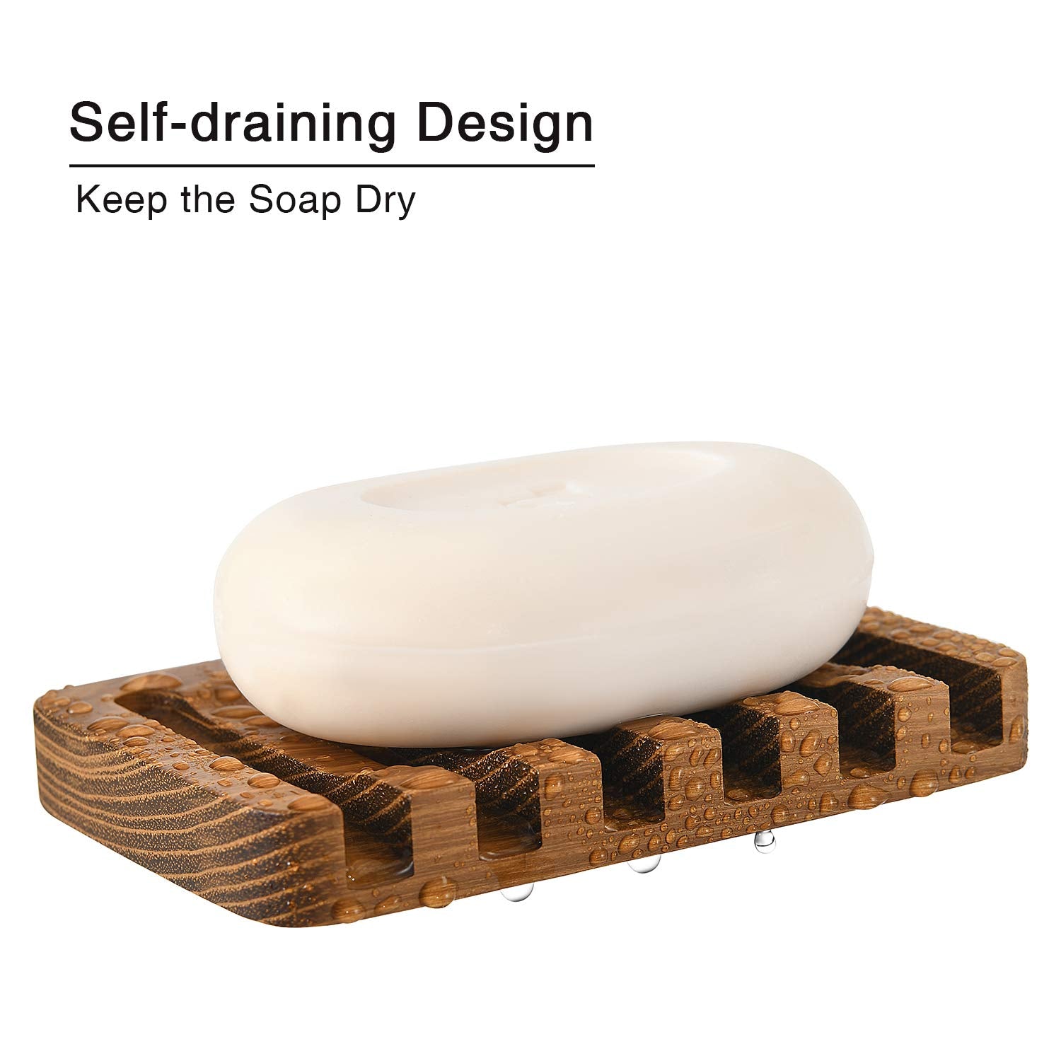 SUBEKYU Wooden Soap Dishes for Bathroom/Shower  Bar Soap Holder with Self Draining Tray  Natural Waterfall Drain Soap Saver  Teak (1P)
