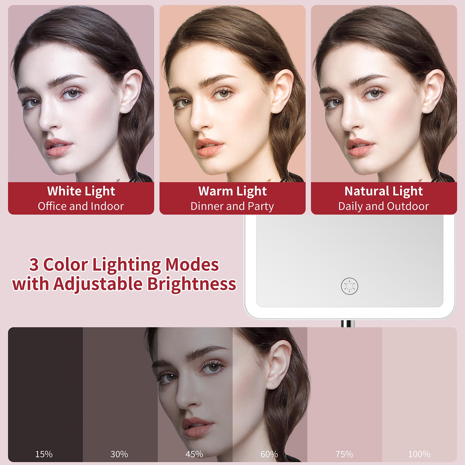 Deschen 2000Mah Rechargeable Makeup Vanity Mirror With Lights, 11.6'' Large Lighted Makeup Mirror With 3 Color Lights And 3.5''