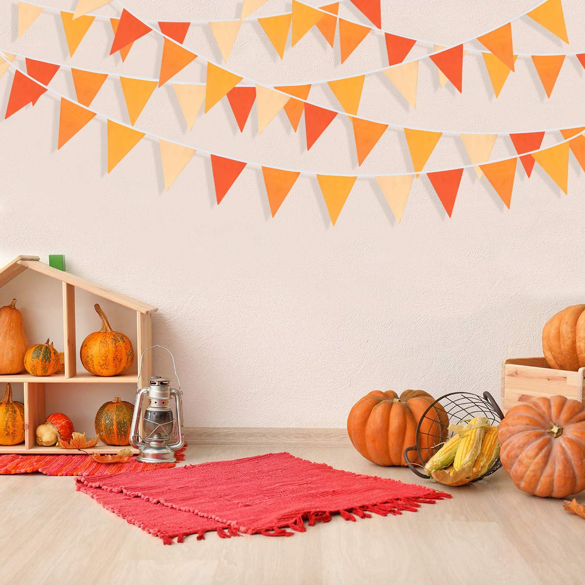 10M/32Ft Triangle Flag Fabric Banner Cotton Pennant Garland Cloth Bunting For Fall Decor Autumn Wedding Birthday Party Thanksgiv