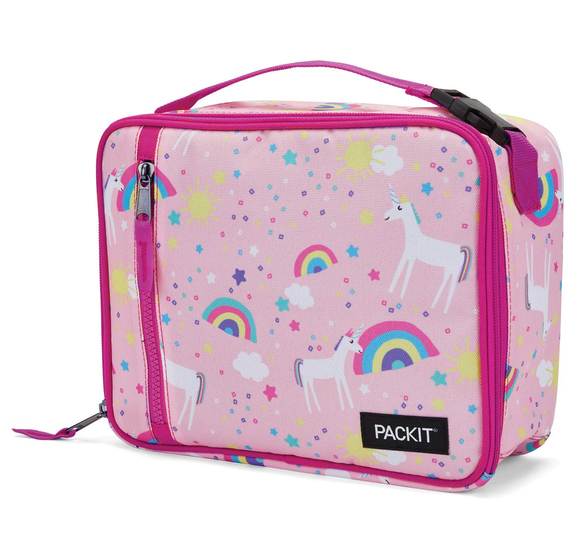 Packit Freezable Classic Lunch Box, Unicorn Sky Pink, Built With Ecofreeze Technology, Collapsible, Reusable, Zip Closure With Z