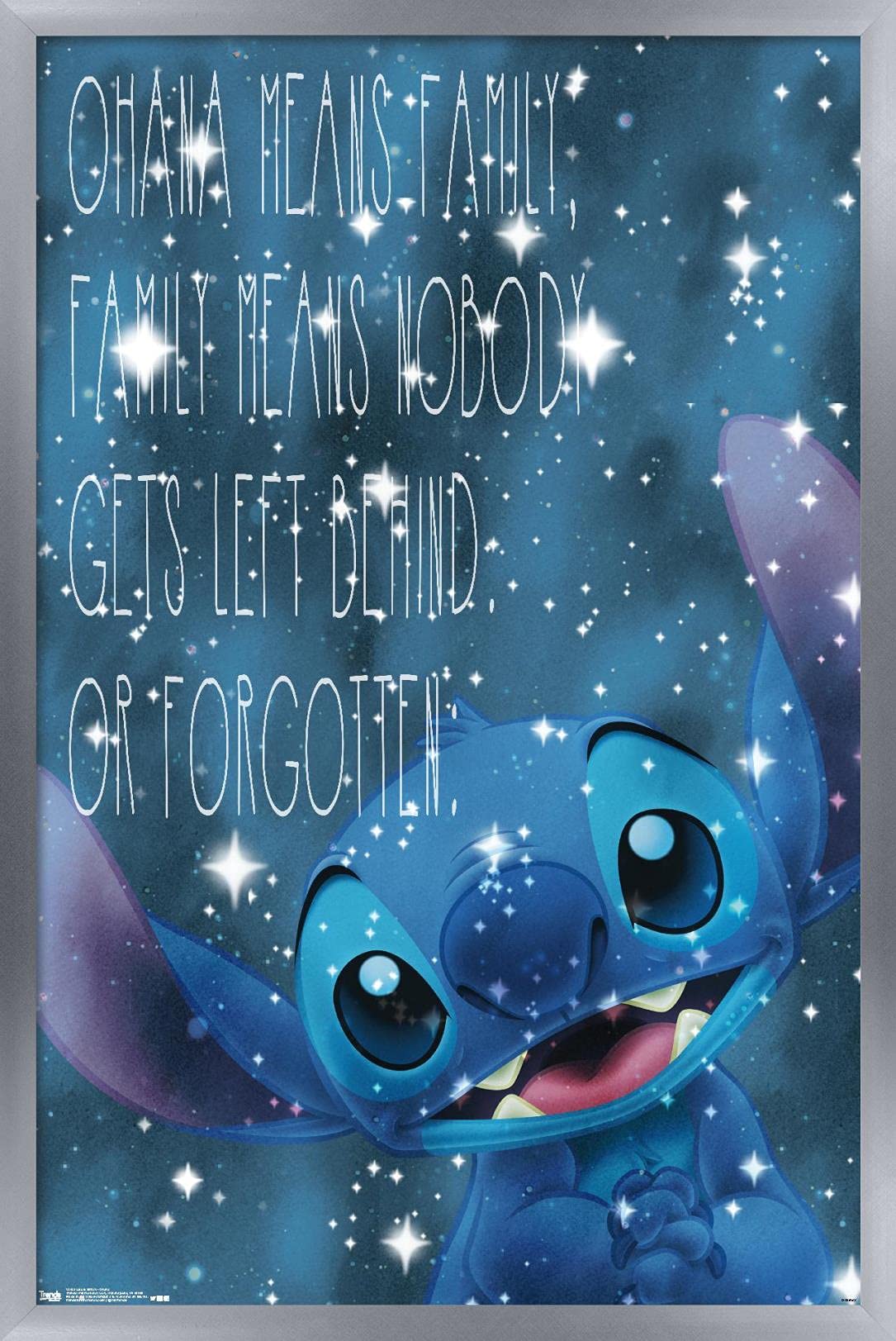 Trends International Disney Lilo And Stitch - Ohana Wall Poster, 14.725'' X 22.375'', Silver Framed Version