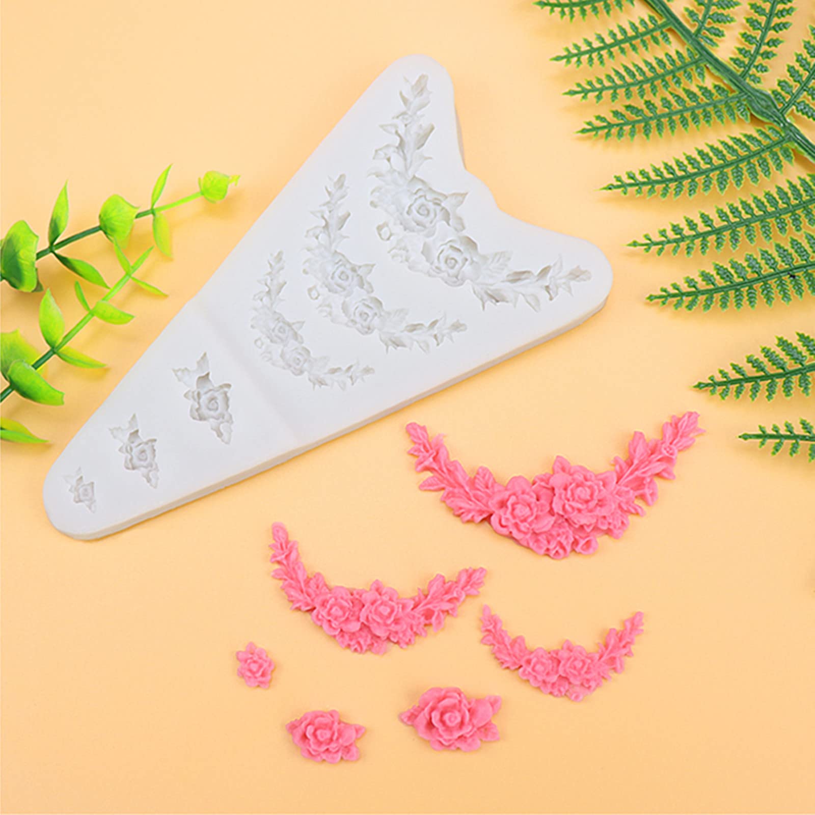 3Pcs Rose Wreath Flower Bouquet Leaves Fondant Molds For Wedding Cake Decorating Cupcake Topper Candy Chocolate Gum Paste Polyme
