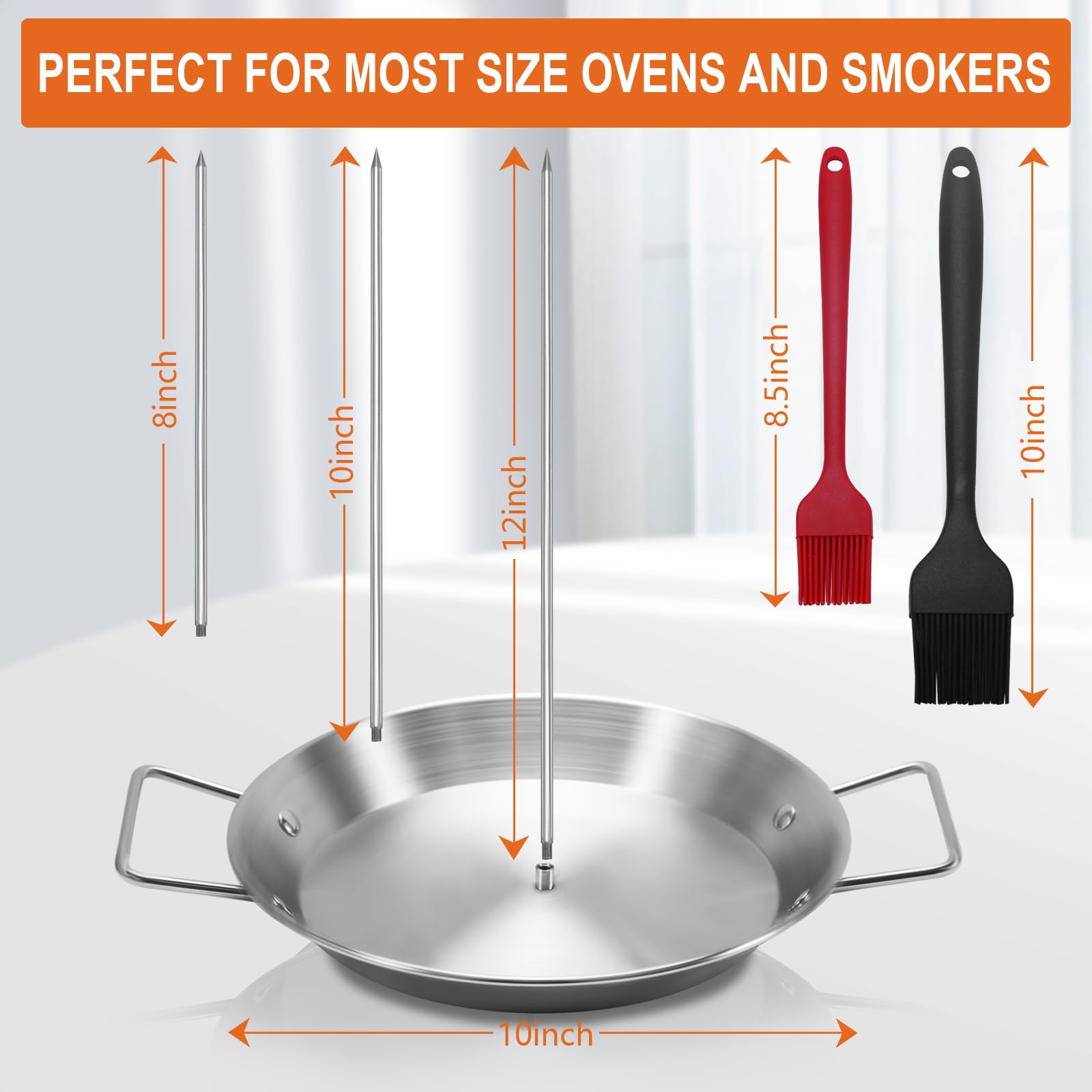 Al Pastor Skewer For Grill, Stainless Steel Vertical Skewer, Brazilian Vertical Spit Stand With 3 Removable Spikes(8   /10''/12