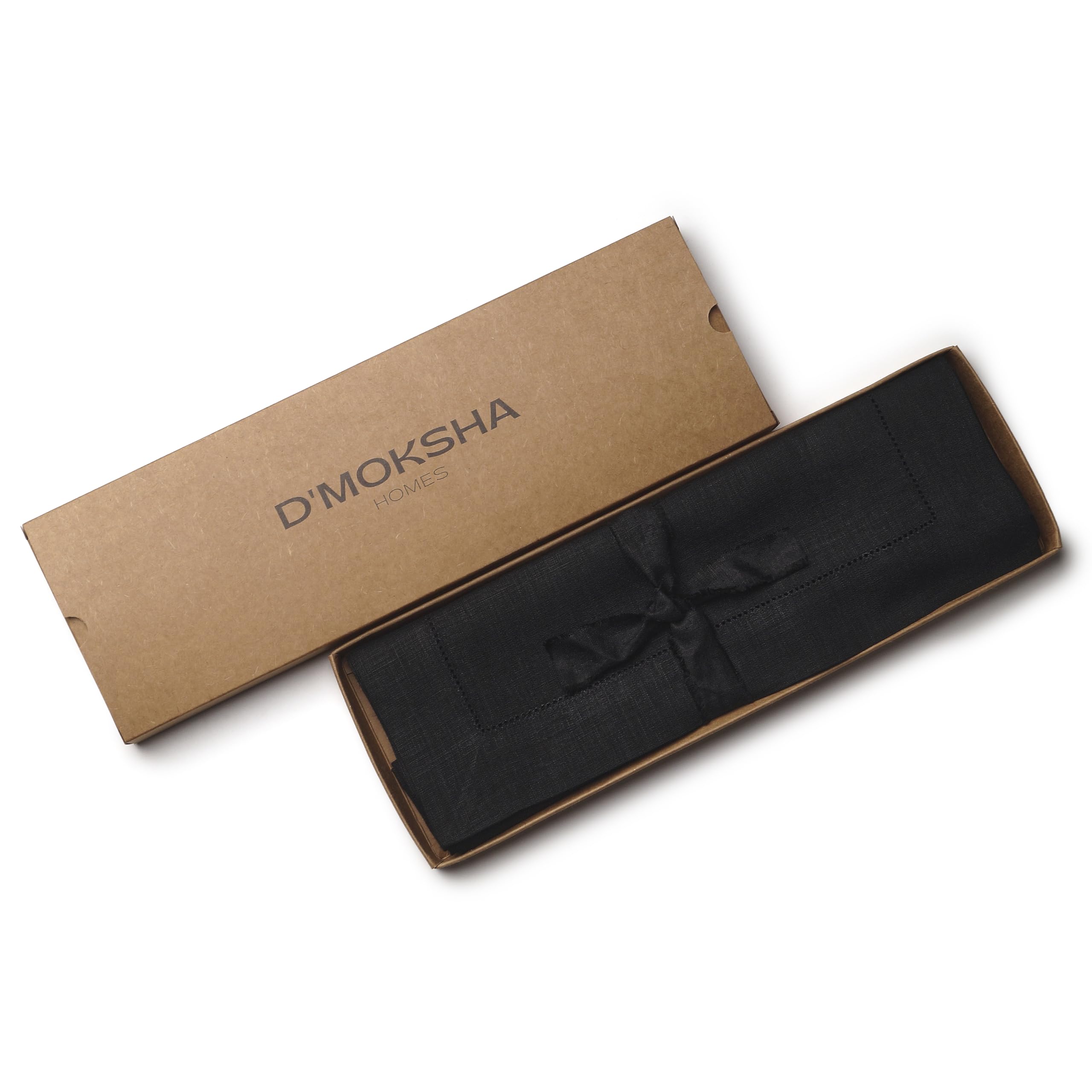 D'Moksha Homes Linen Placemats Set Of 4-100% Pure Linen Black Placemats 14 X 19 Inch - Classic Hemstitch, Washable Black Placema