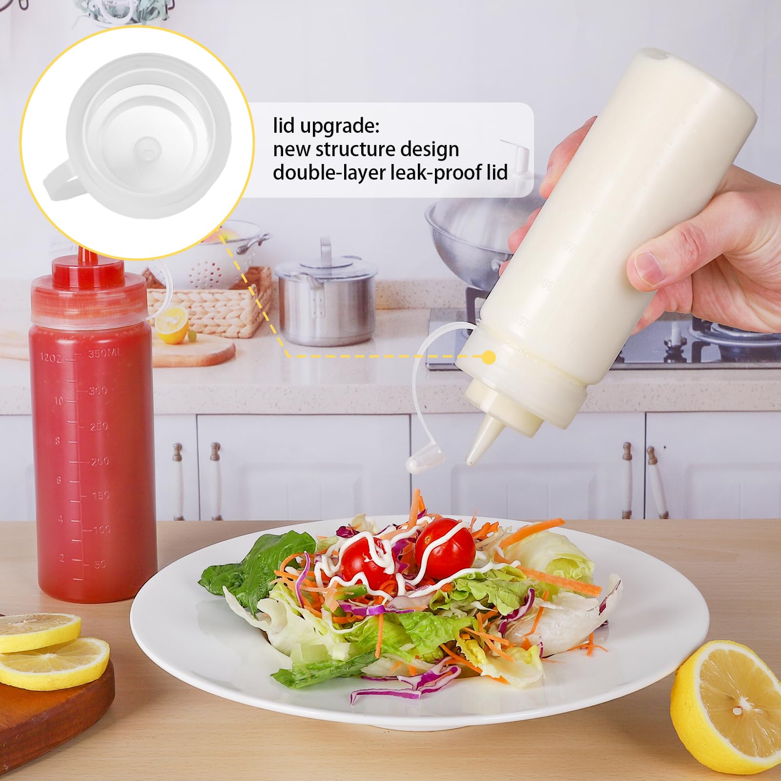 Belinlen 8 Pack 12 Oz Plastic Squeeze Squirt Condiment Bottles With Twist On Cap Lids - Perfect For Condiments, Oil, Icing, Liqu