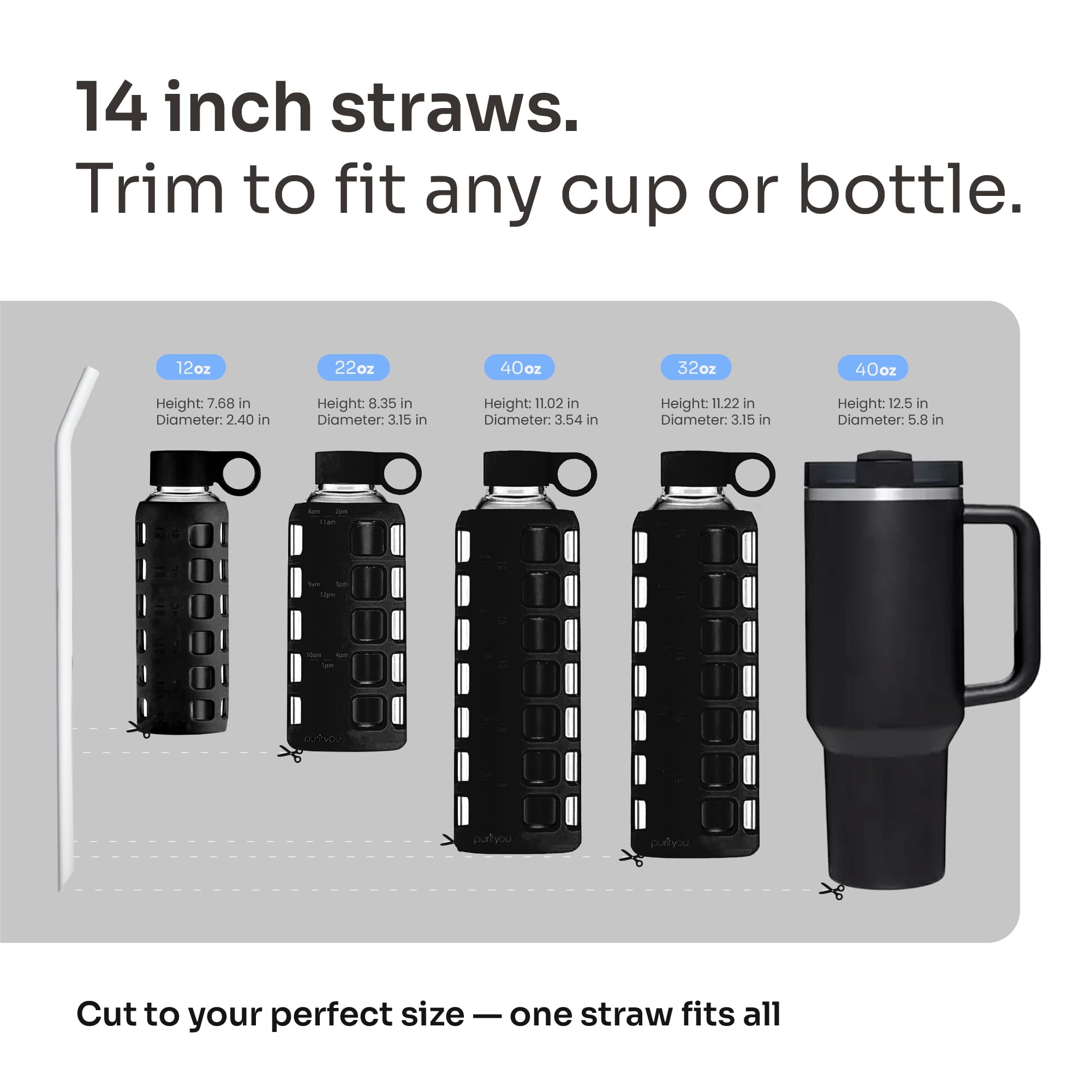 Platinum Silicone Straws, 14 Inch Extra Long  Wide, For 40 Oz Tumblers From Stanley, Reduce, Yeti  More, Set Of 8 Reusable Drink