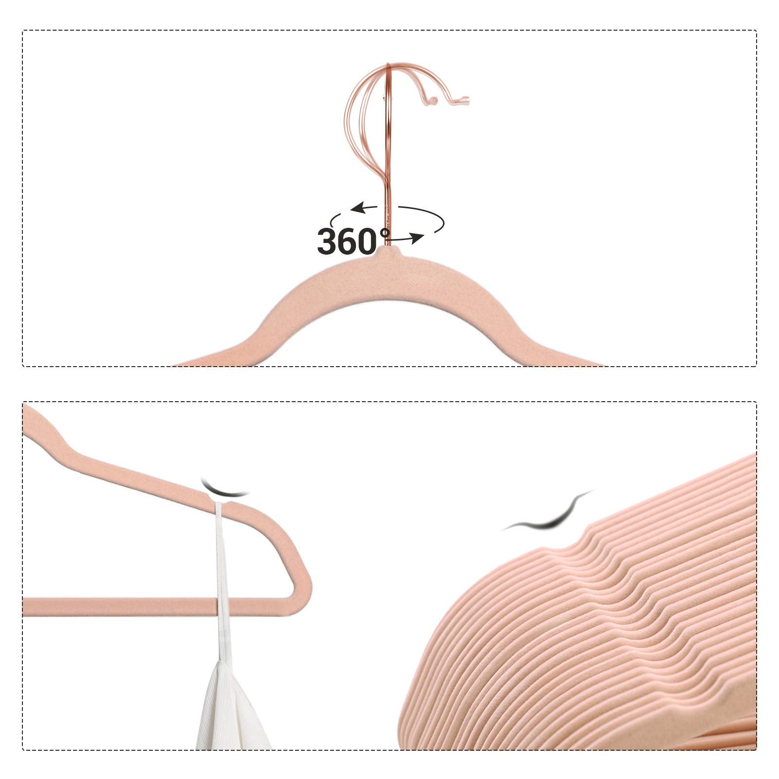 Songmics Velvet Hangers 50 Pack, Non-Slip Hangers With Rose Gold-Colored Swivel Hooks, Slim Space-Saving Hangers, Velvet Hangers