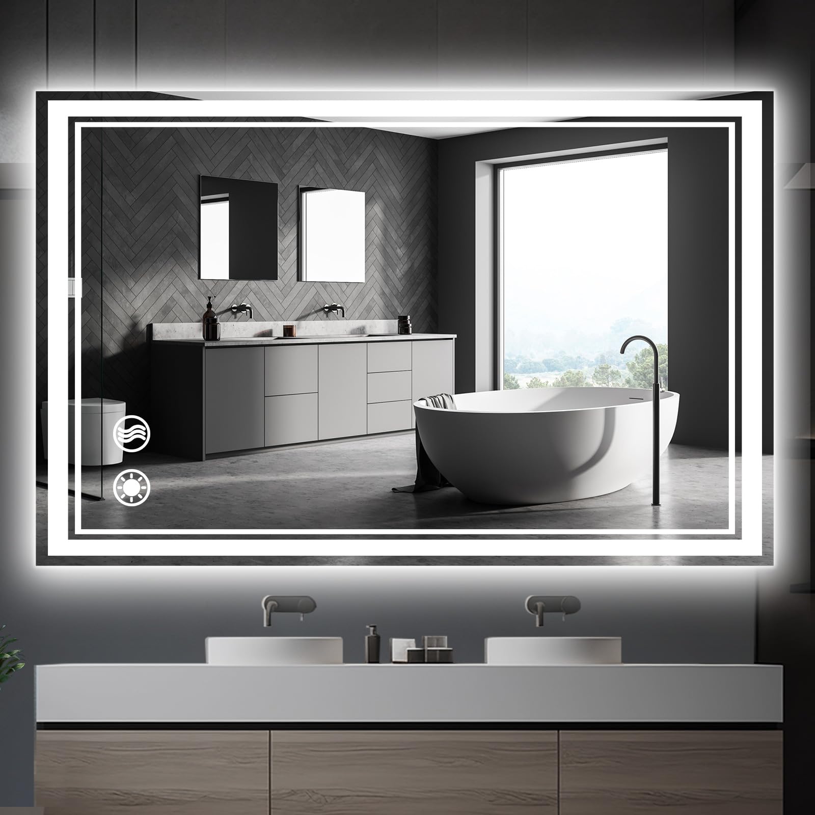Wuenlux 48 X 28'' Led Mirror For Bathroom Anti-Fogging Bathroom Mirror With Lights Stepless Dimmable 3 Colors Front And Backlit