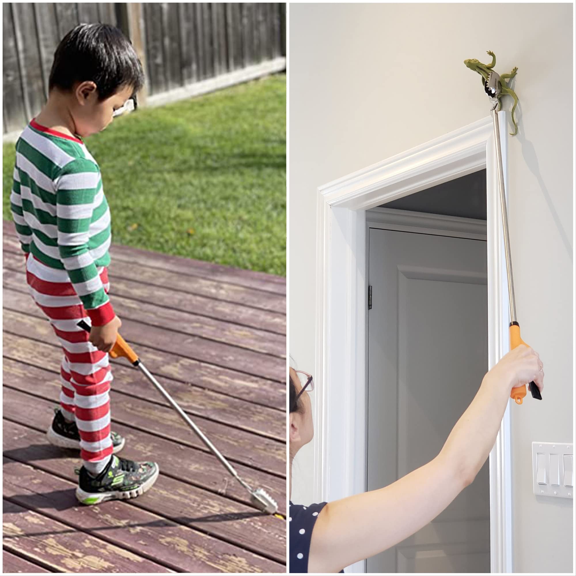 FTH All Stainless Steel Grabber Reacher Pickup Tool Heavy Duty Trash Picker Log BBQ Fireplace pits Snake Tongs Plogging Tool