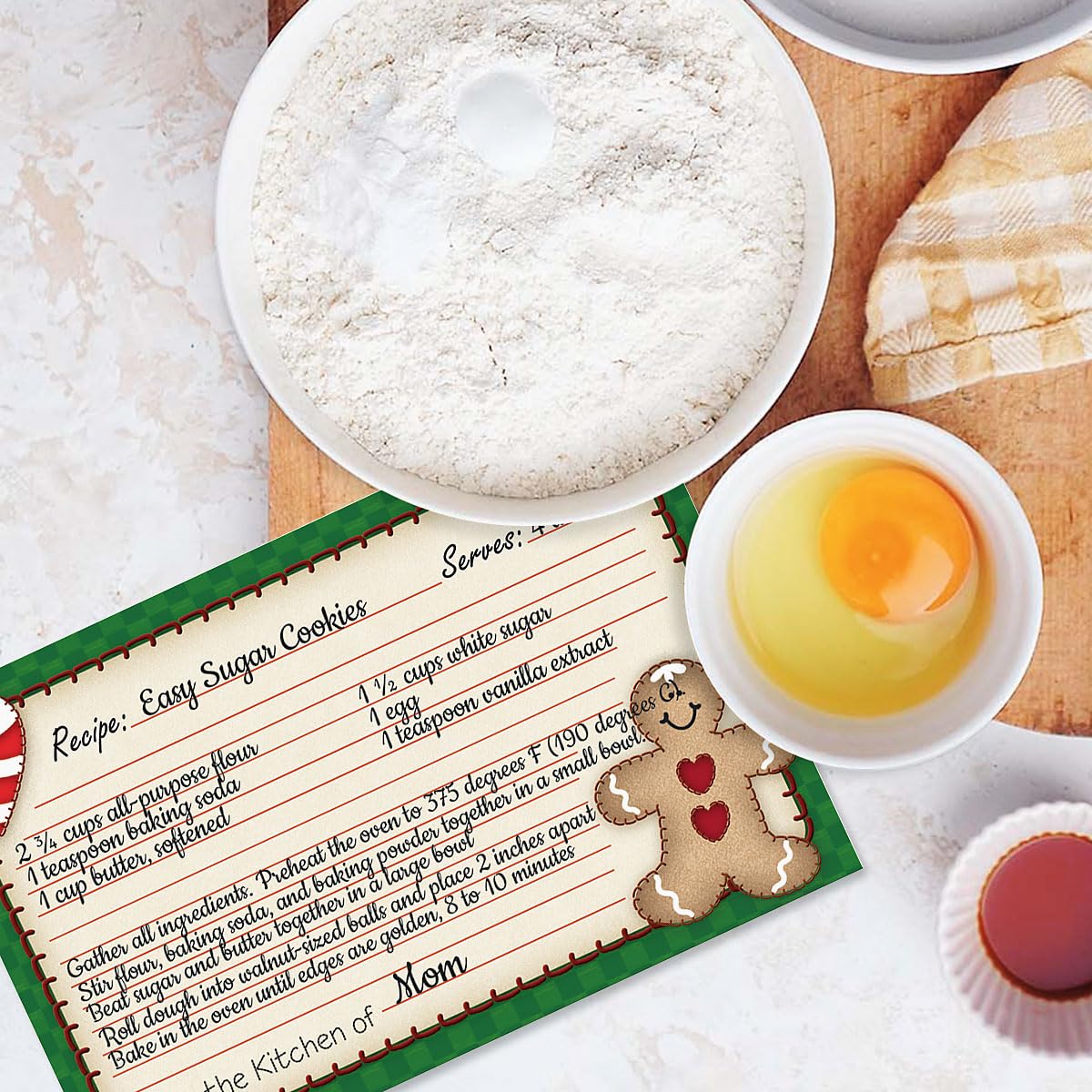 Gingerbread Man Christmas Recipe Cards  4x6 Inch  Set of 48 uncoated Blank Recipe Cards  Large Index Card Fits Standard Recipe Box   Single-Sided