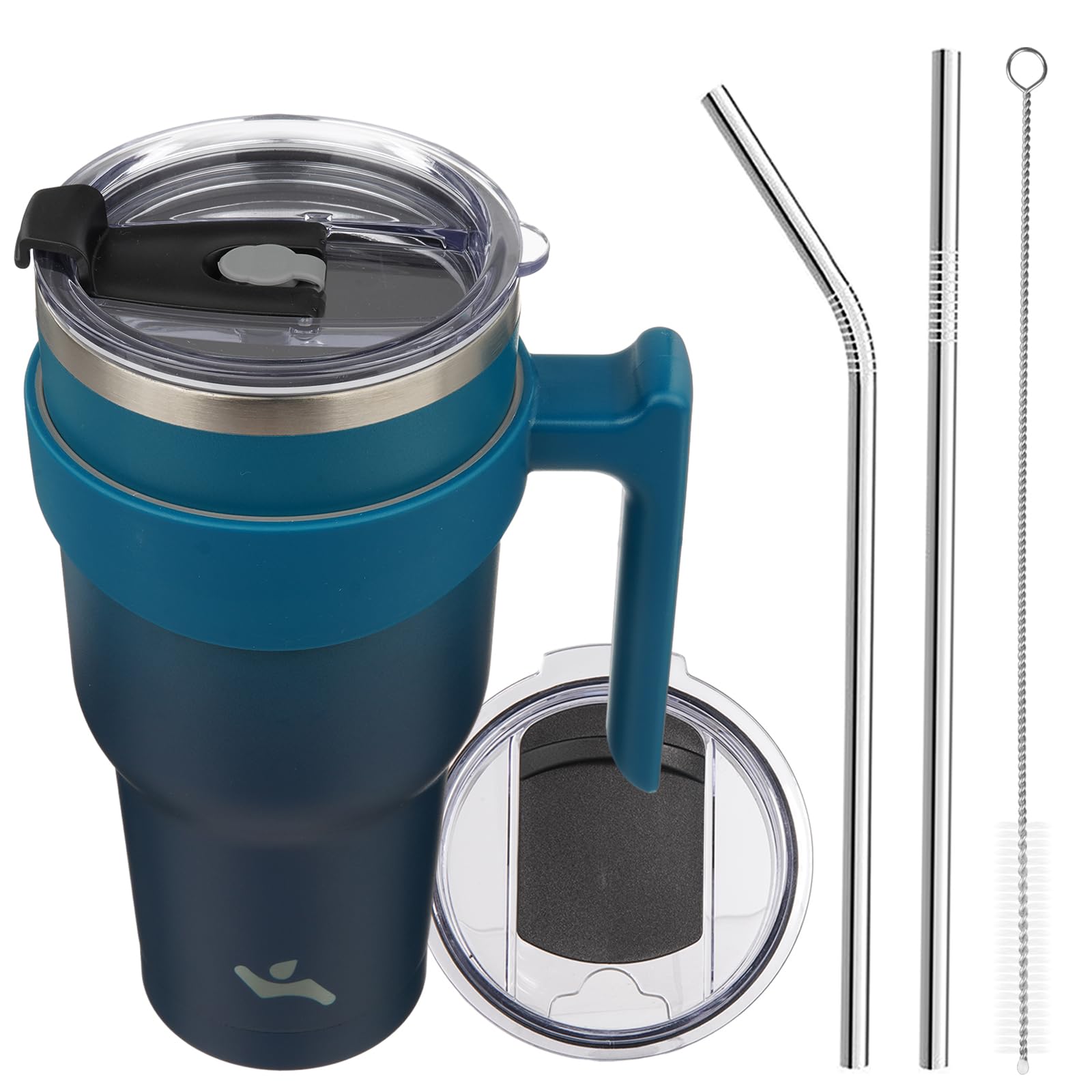 Konokyo 40 oz Tumbler with Handle and 2 Straw 2 Lid, Insulated Water Bottle Stainless Steel Vacuum Cup Reusable Travel Mug,Indig