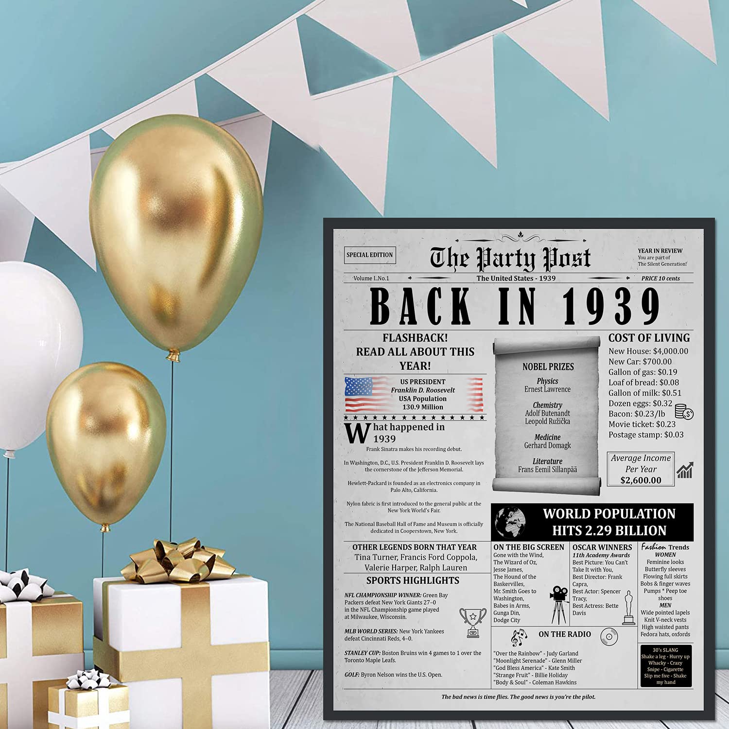 86Th Birthday Poster 8 X 10 Party Sign - Born 86 Years Ago Table Party Supplies. Back In 1939 Home Decor Bday Card. Wedding Anni