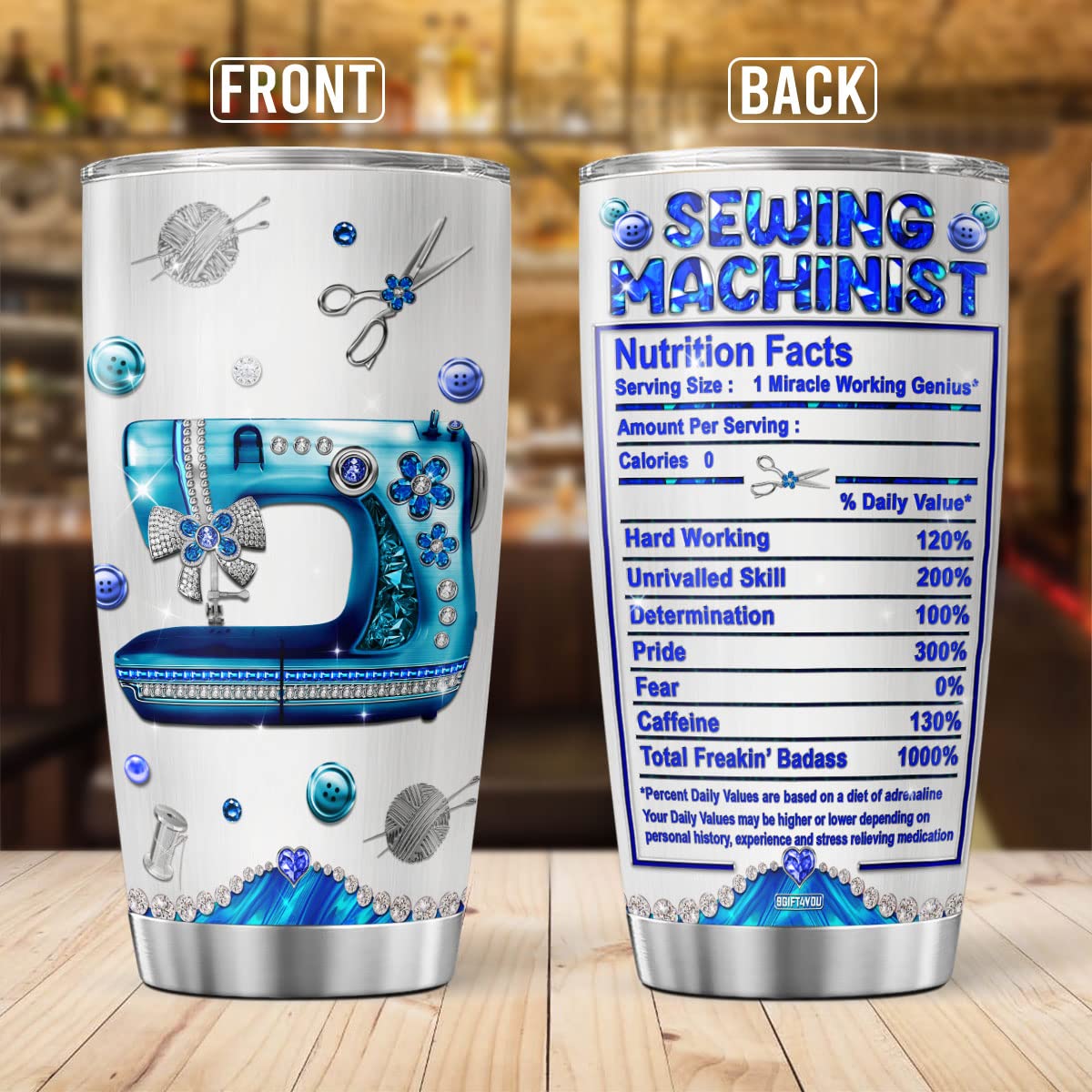 9Gift4You Sewing Machinist Coffee Tumbler Nutrition Facts Birthday Gifts For Women Travel Mug With Lid Insulated Cup Hot Drinkin