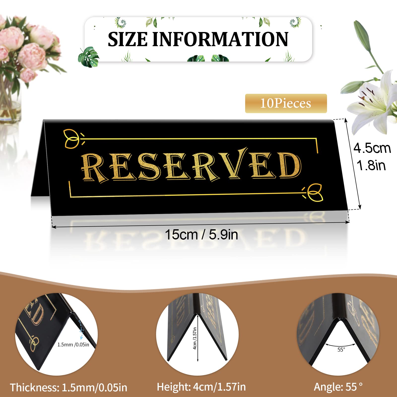 DI QIU REN 10PCS Reserved Table Signs  Acrylic Guest Reservation Table Tents Sign  Waterproof Double-Sided Reserved Seat Signs  Reserve Signs for Wedding Birthday Party Restaurants Meeting Chair