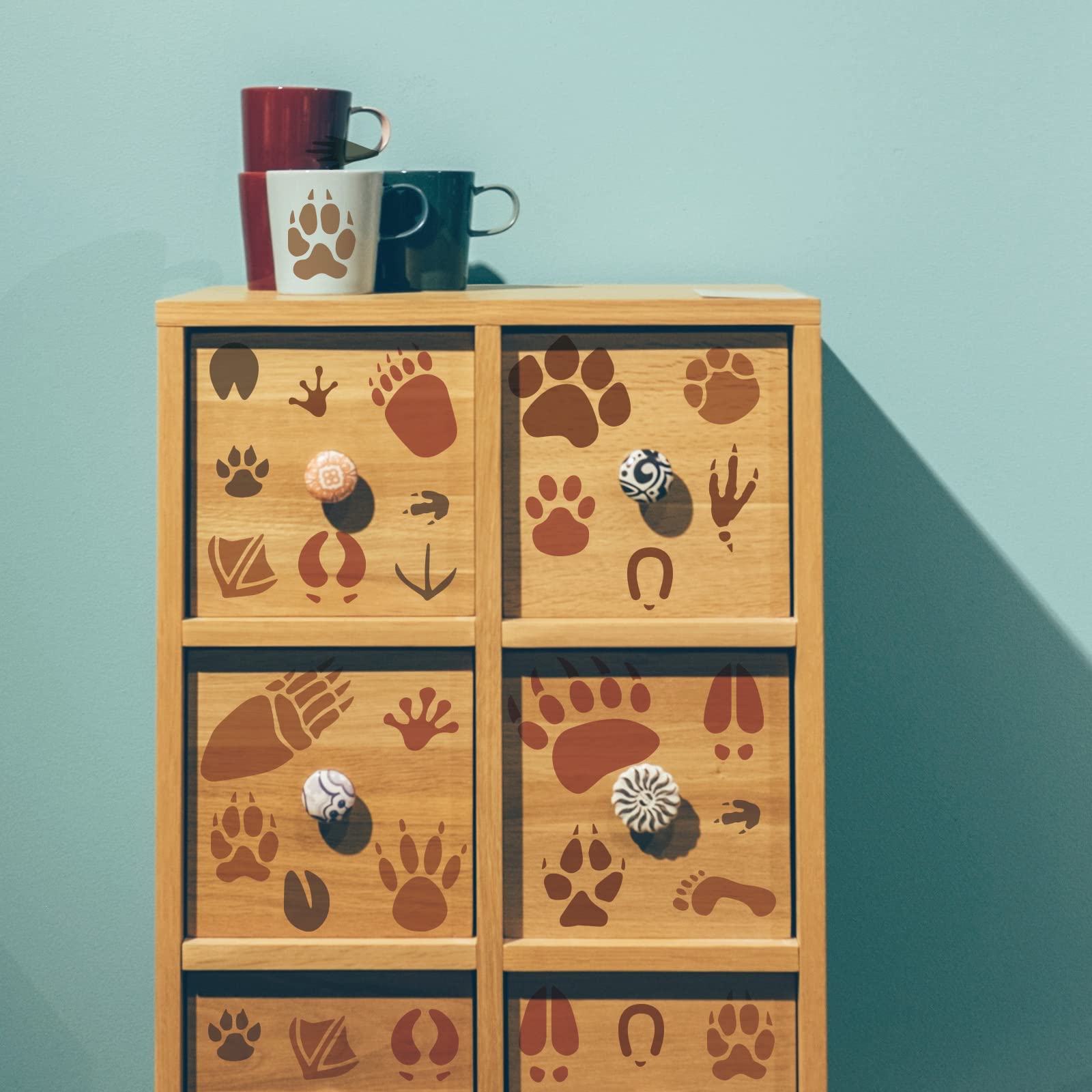 Infunly Paw Print Stencils For Painting 11.8'' Animal Footprint Wall Stencil Reusable Dog Cat Paw Stencils For Painting On Wood,