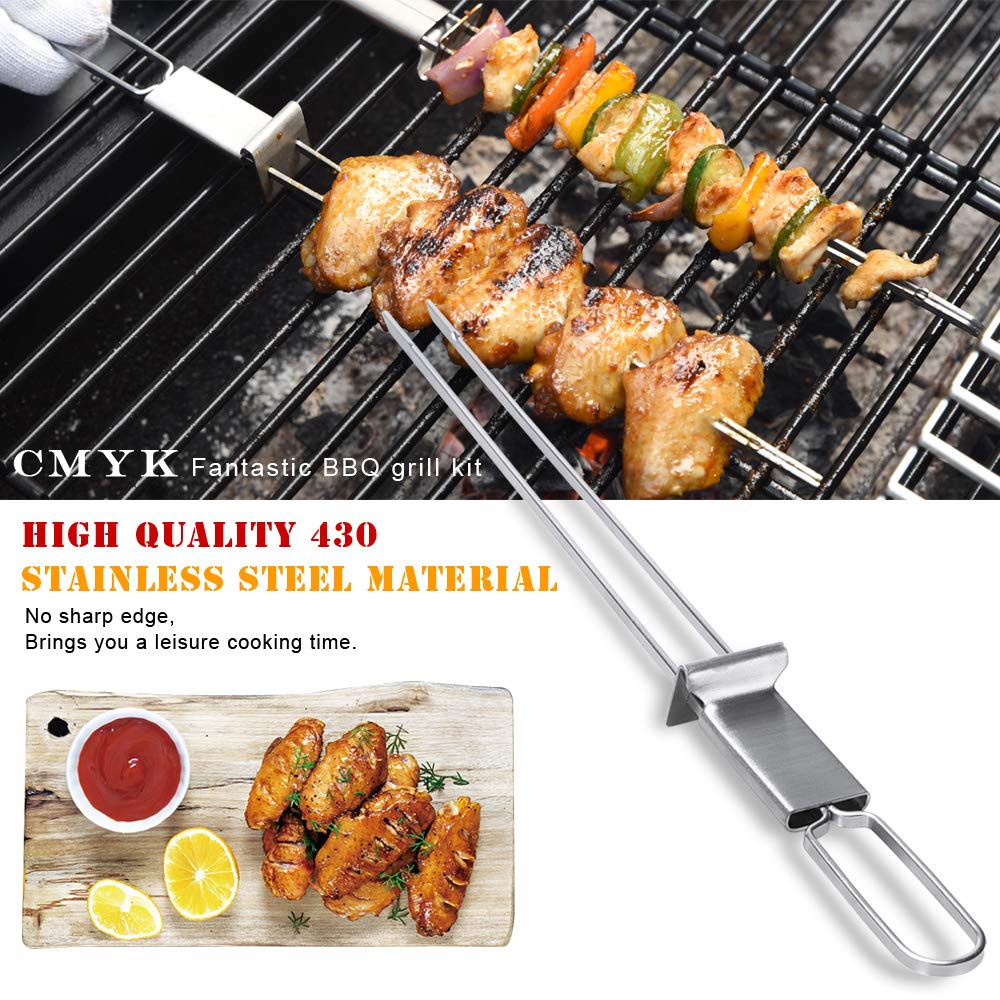 Barbecue Skewers  CMYK 6-Pack 13'' Stainless Steel Grilling Skewers with Slider  Reusable Metal BBQ Shish Kabob Skewers Sticks
