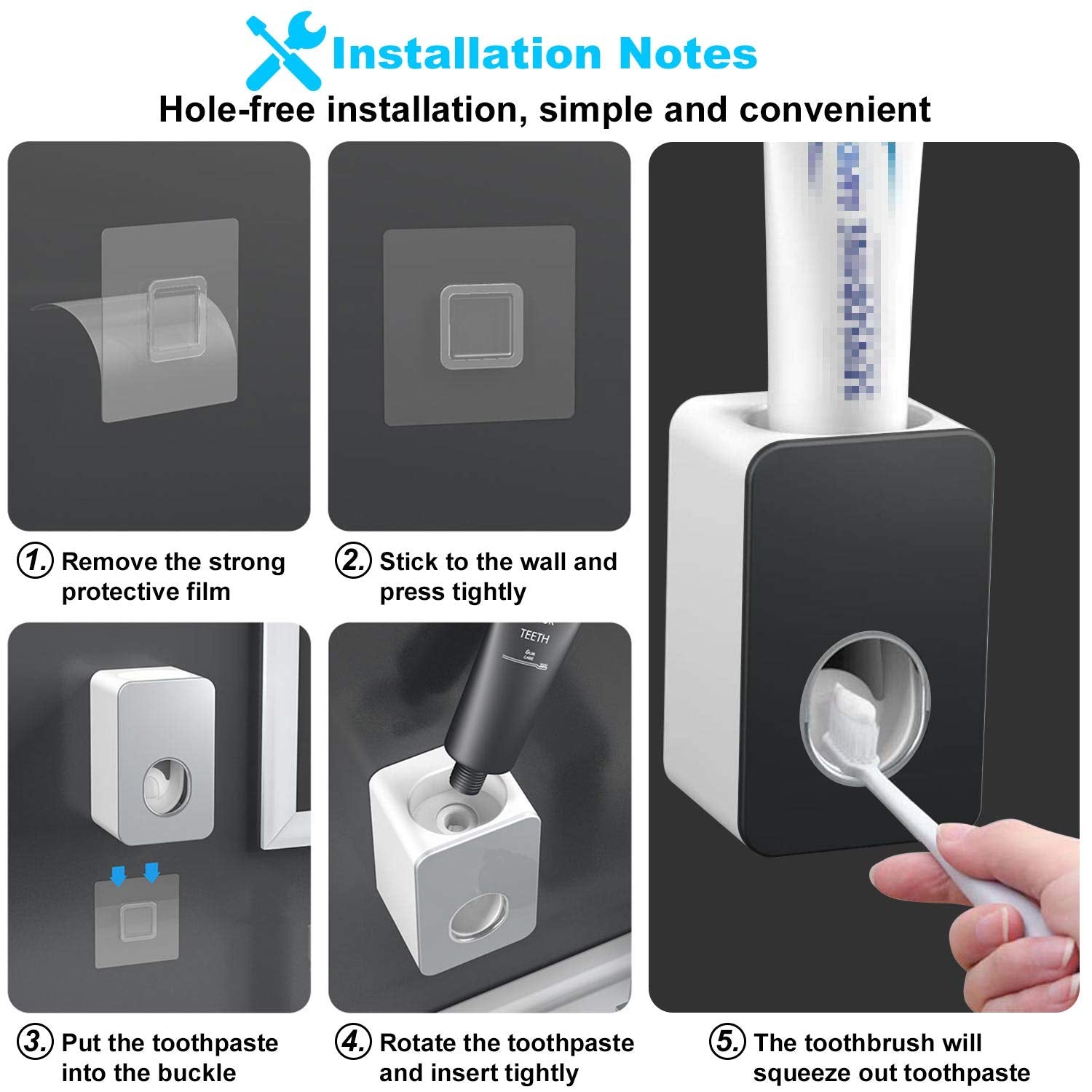 Vicksongs Automatic Toothpaste Dispenser Wall Mounted, Toothpaste Dispenser Countertop,Toothpaste Squeezer For Family & Kids (Bl