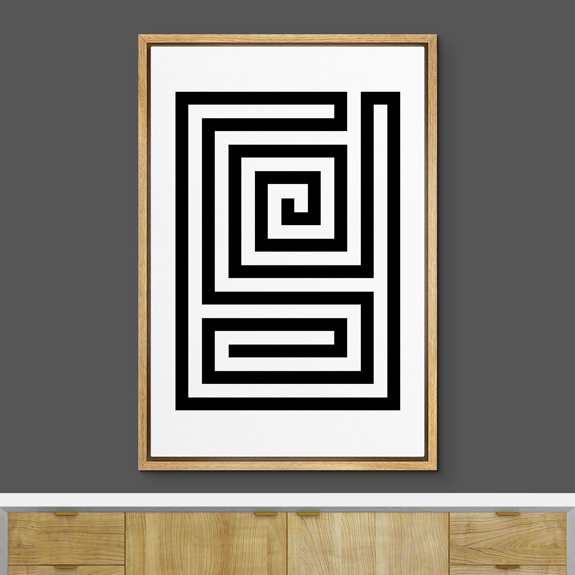 Ashbrook Framed Canvas Print Wall Art Black And White Geometric Line Maze Square Abstract Shapes Illustrations Modern Bohemian C