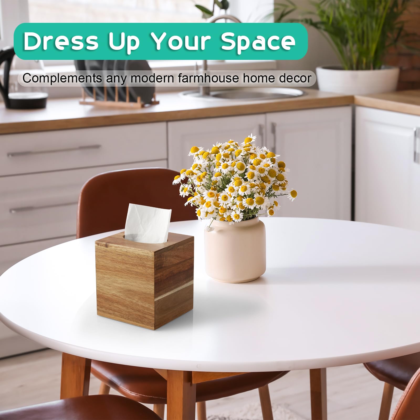 Alelion Tissue Box Cover Square - Acacia Wood Tissue Box Holder For Tabletop Night Stands Bathroom Office - Decorative Facial Cu