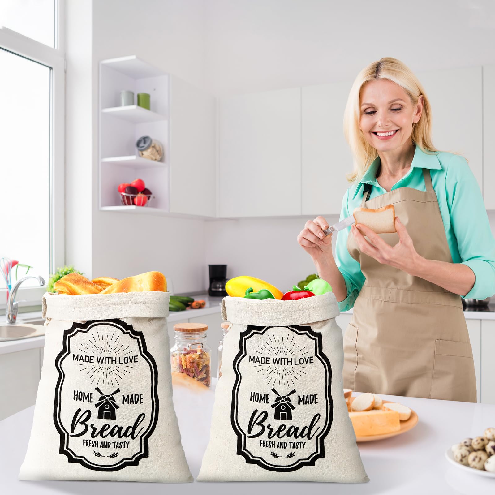 Vesici 8 Pcs Large Linen Bread Bag For Homemade Bread Reusable Bread Container And Saver Drawstring Bread Storage Bags Unbleache