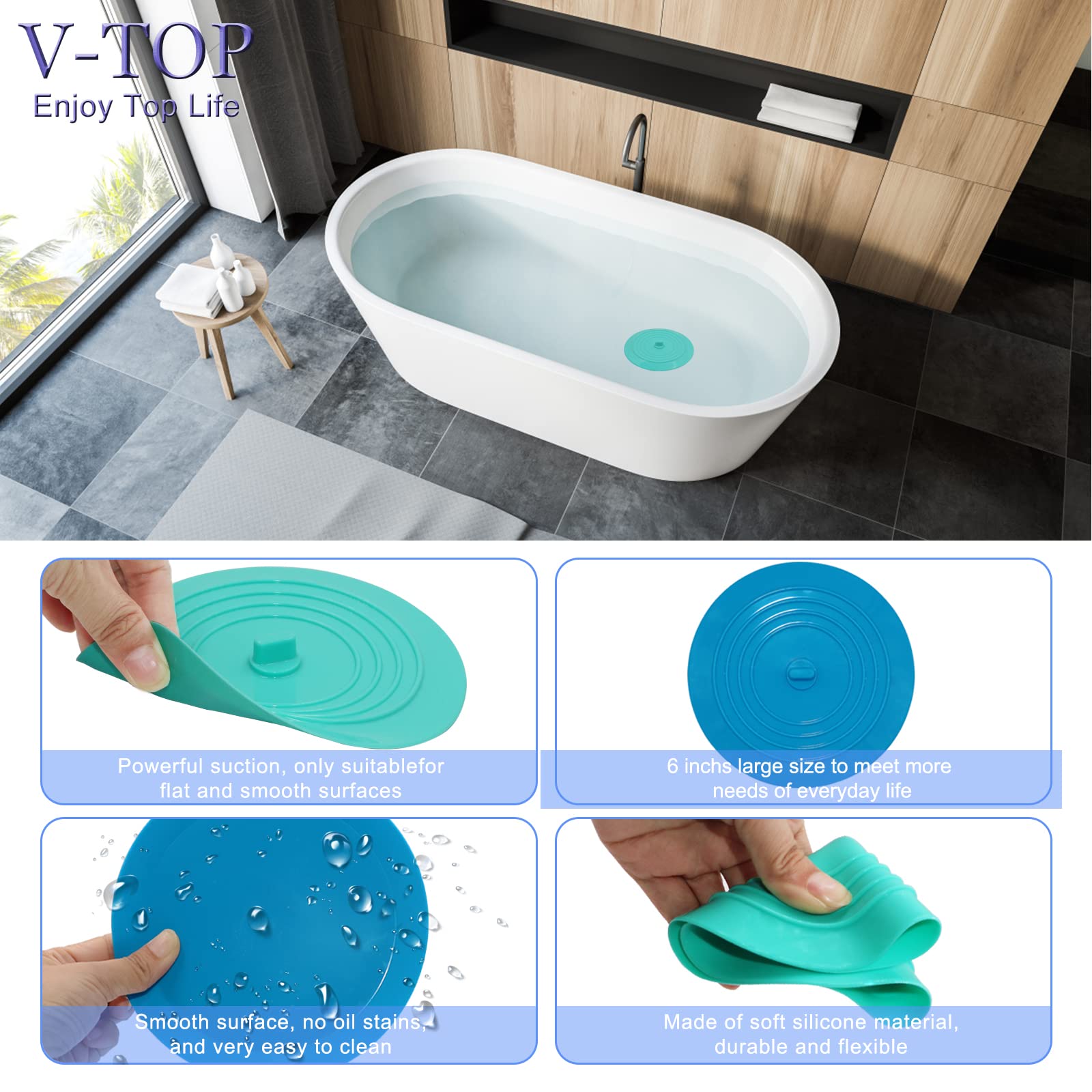 V-Top Sink Strainer Stopper 4 Pack, Universal Silicone Kitchen Sink Drain Strainer Cover Plug Stopper Kit, 4.5 Inch Stainless St