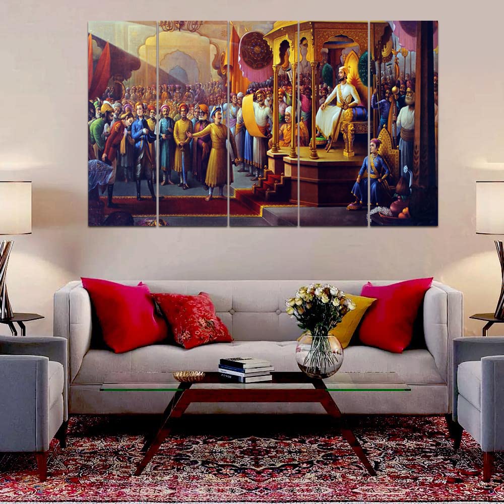 Maxstone Chattrapati Shivaji Maharaj Religious Wall Painting (30x50 Inch) Set Of -5 Big Size Wall Painting