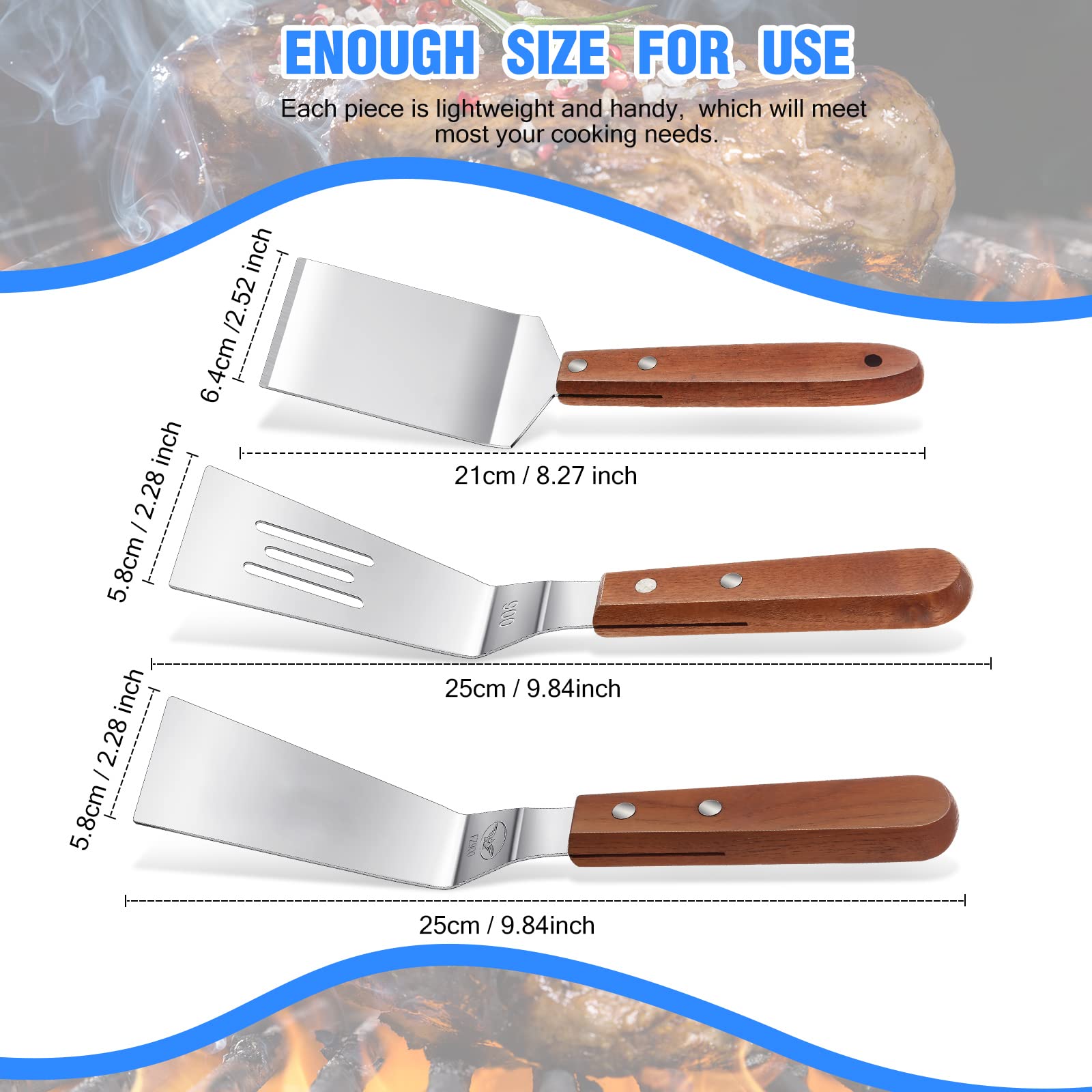 3 Pieces Stainless Steel Cooking Spatula Set Flat Top Metal Spatula Stainless Steel Wire Cheese Cutter Tool Slotted Spatula With