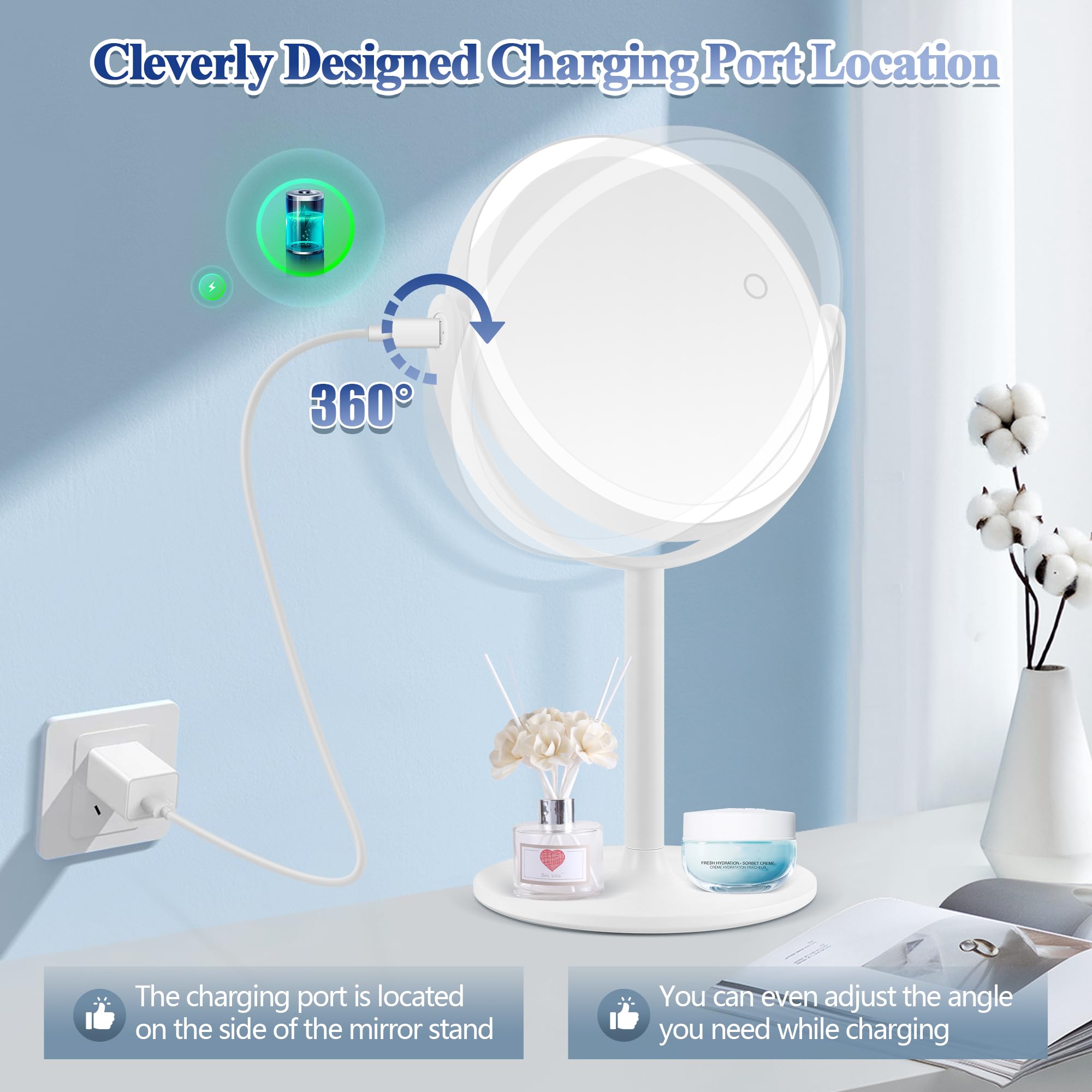 Gomipuru Lighted Magnifying Mirror, 20X Magnifying Makeup Mirror With Lights, Charging Port On Stand, Double Sided Switch Eye-Pr