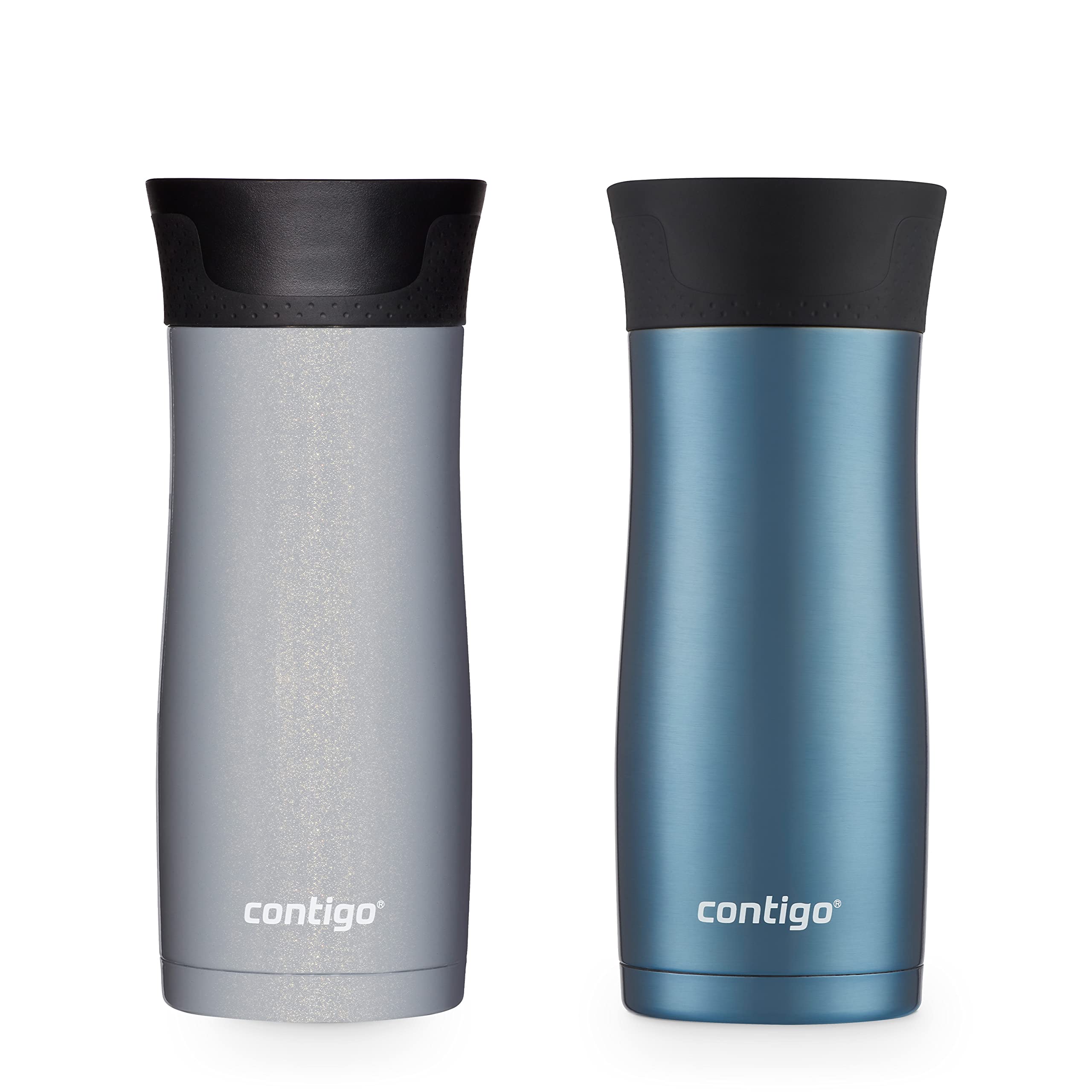 Contigo Autoseal West Loop Vacuum-Insulated Stainless Steel Travel Mug With Easy-Clean Lid, 16Oz., 2 Pack, Dark Ice, Gold Morel