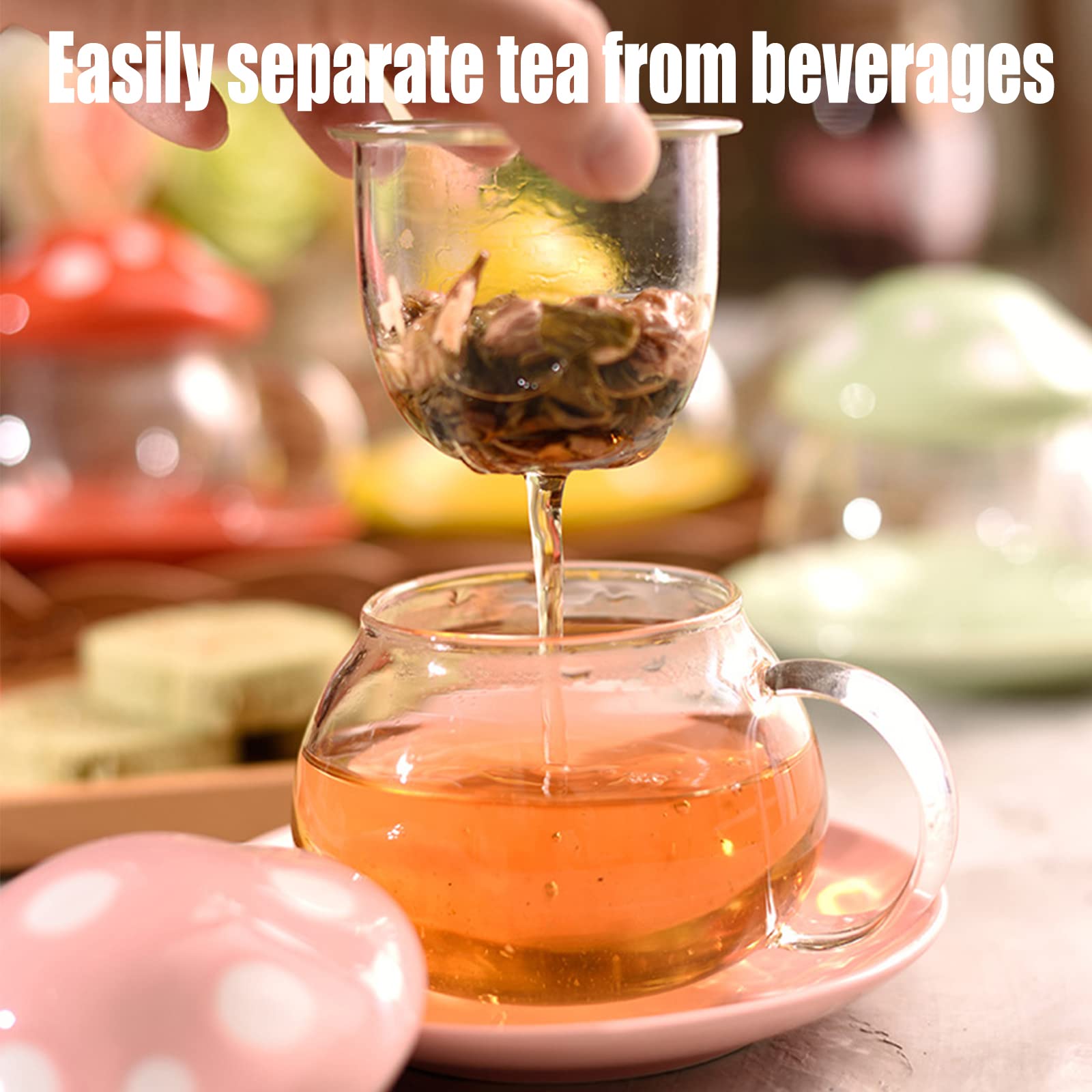 Aboyer Mushroom Cup Cute Glass Tea Cup With Infuser And Lid Kawaii Mushroom Mug Set Coffee Teapot With Ceramic Coasters 11Oz (Ye