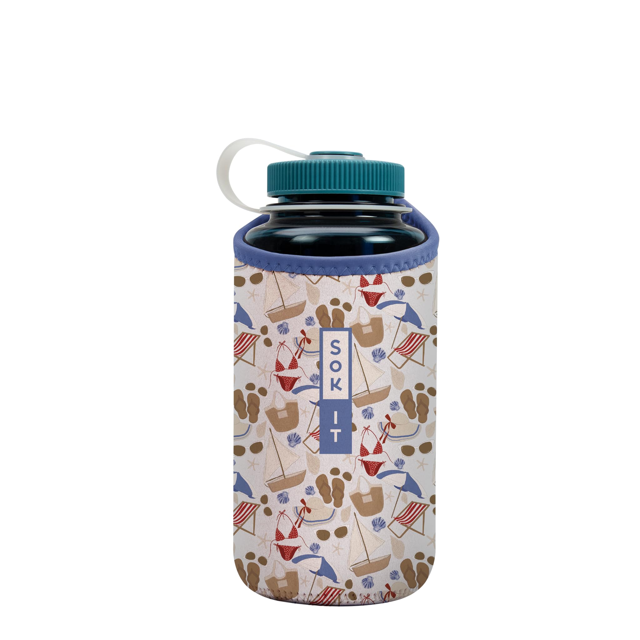 Sok It BotlSok Water Bottle Sleeve Insulated Neoprene Cover (Coastal Weekender, Fits 32oz Nalgene)