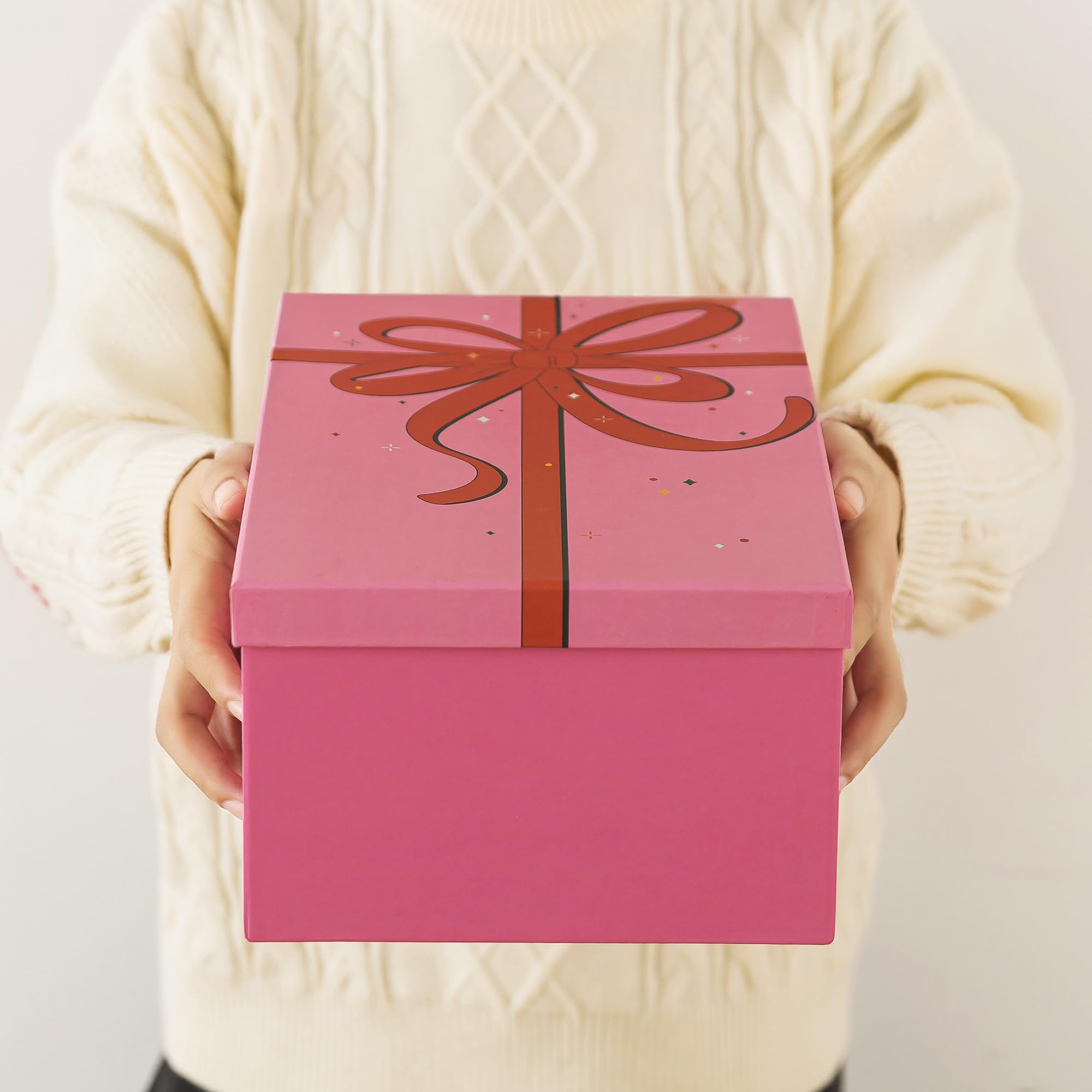 Soul & Lane Pink Valentine s Day Gift Boxes for Presents, Set of 3 Blush Sparkle Cardboard Storage, Large Decorative Keepsake Bo