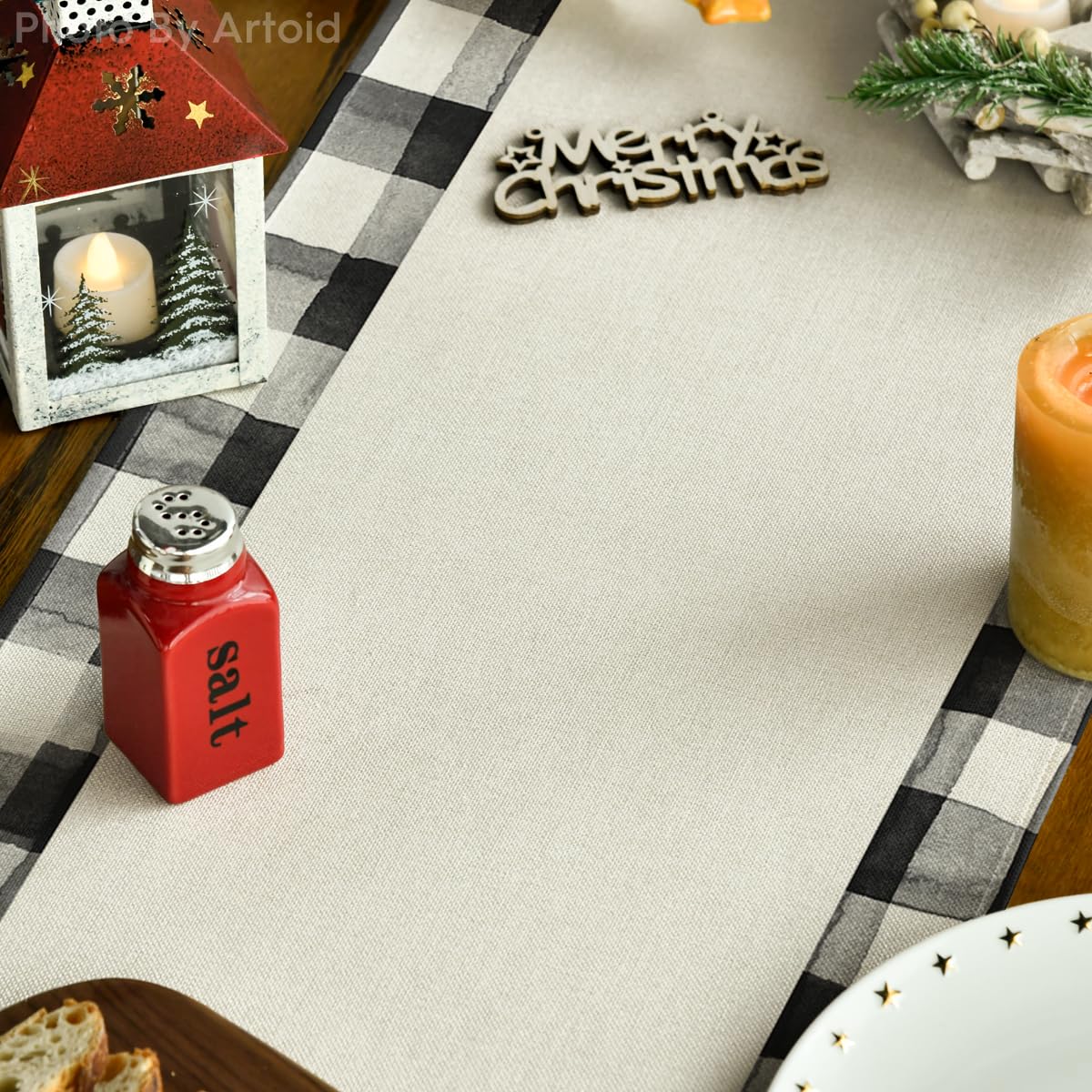 Artoid Mode Buffalo Plaid Xmas Trees 2Pcs Merry Christmas Table Runner, Seasonal Winter Holiday Kitchen Dining Table Decoration