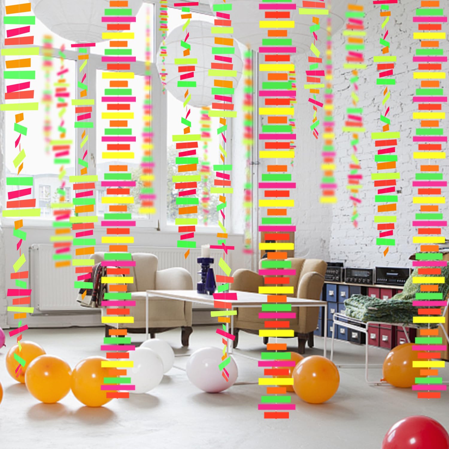 54Feet Uv Paper Neon Garland Neon Streamers Stripe Shape Black Light Neon Decorations Glow Party Uv Reactive Neon Party Favors G