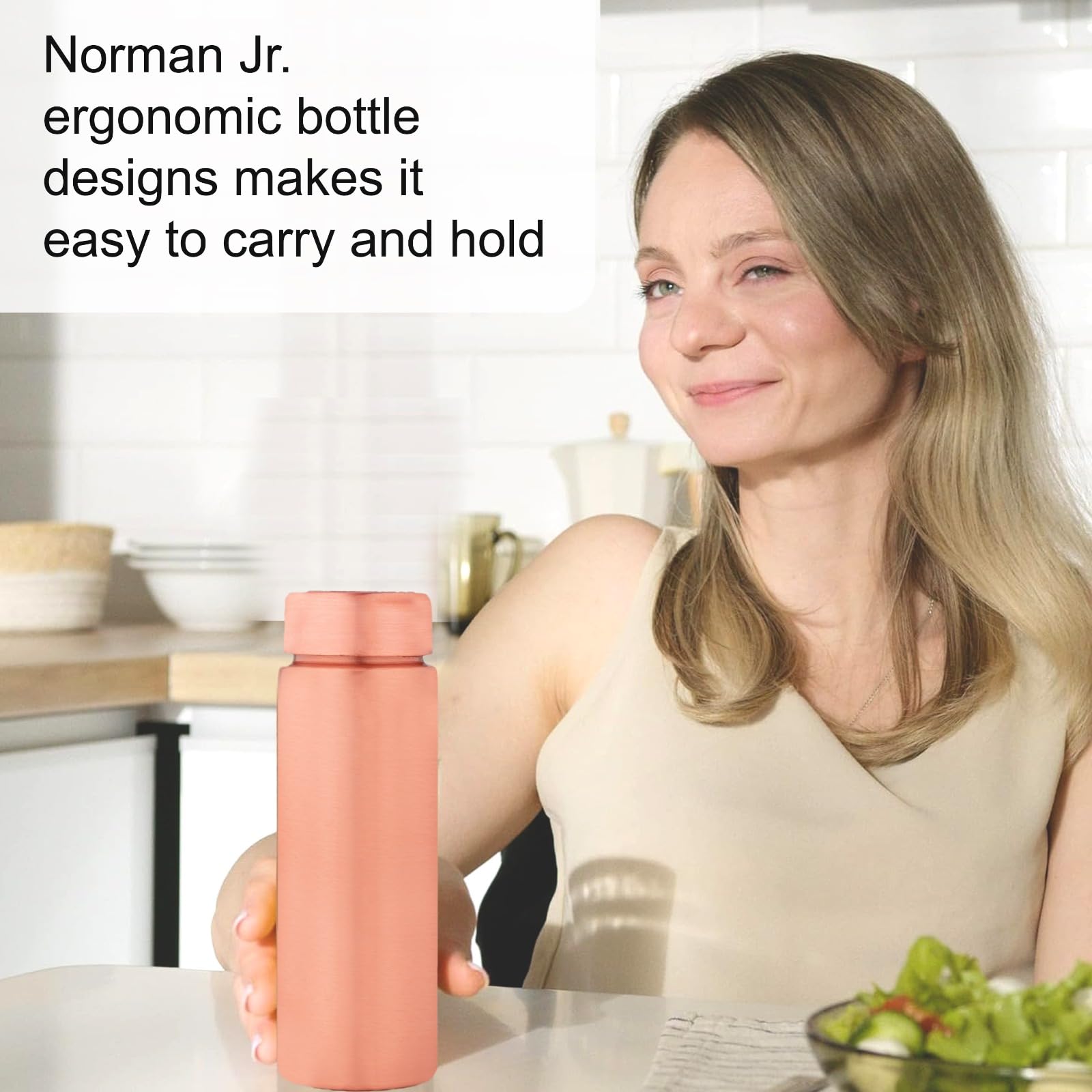 NORMAN JR Copper Water Bottle 400ml - Gift Box of 3, Slim Plain, an Ayurvedic vessel made from pure copper - helps you drink mor