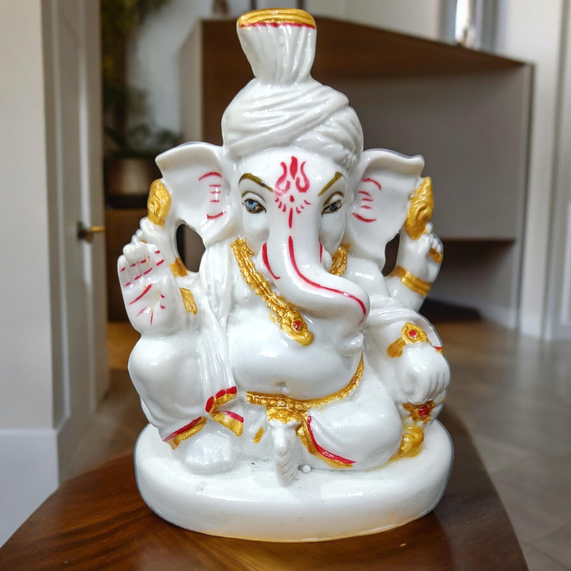 Avg Artistry- Pagdi/Turban Ganesh Idol - Resin/Marble Statue For Home Puja And Decor