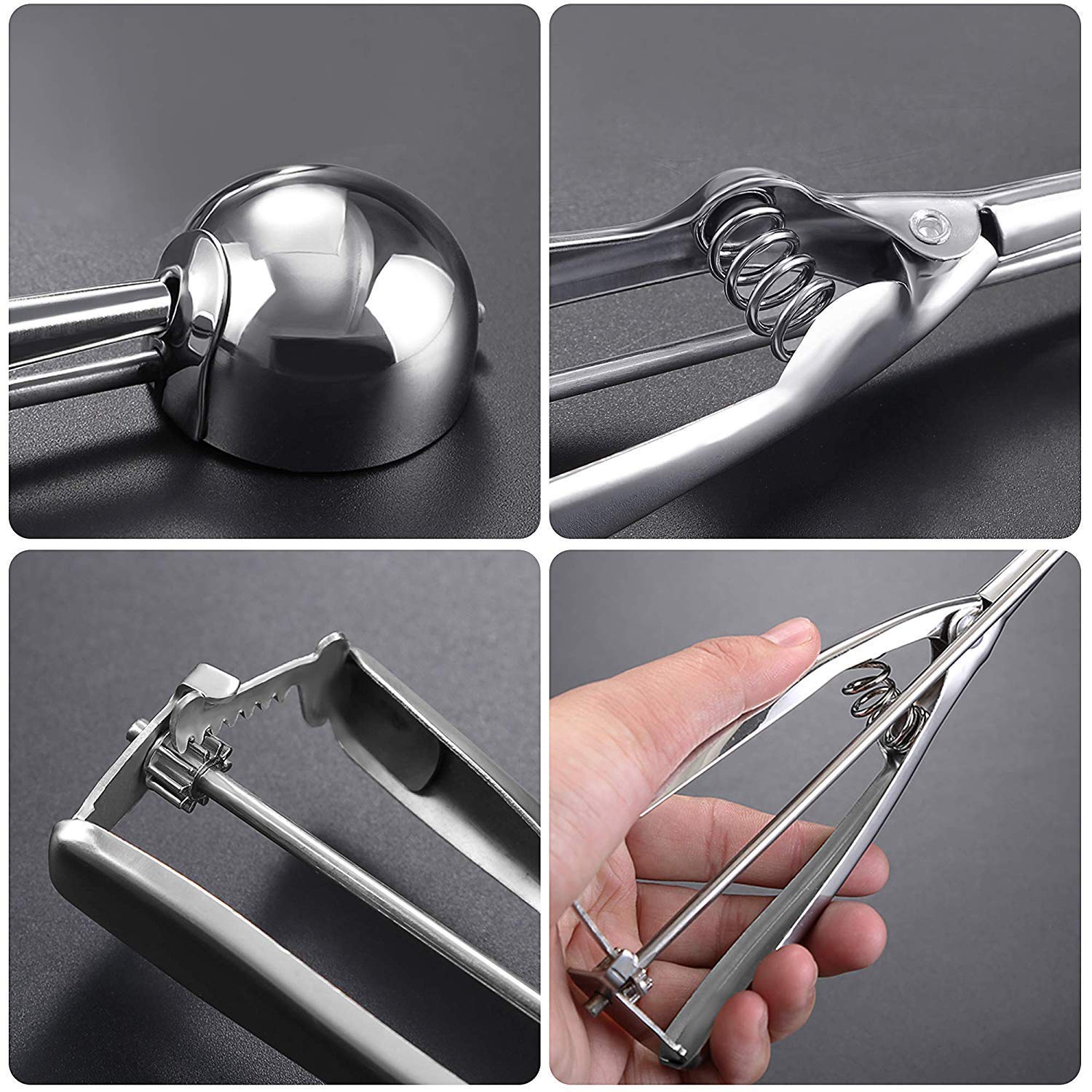 Emoly Ice Cream Scoop Set, Steel Ice Cream Scoop, Cookie Dough Metal Cupcake Spoons Include Large-Medium-Small Sizes Balls For I