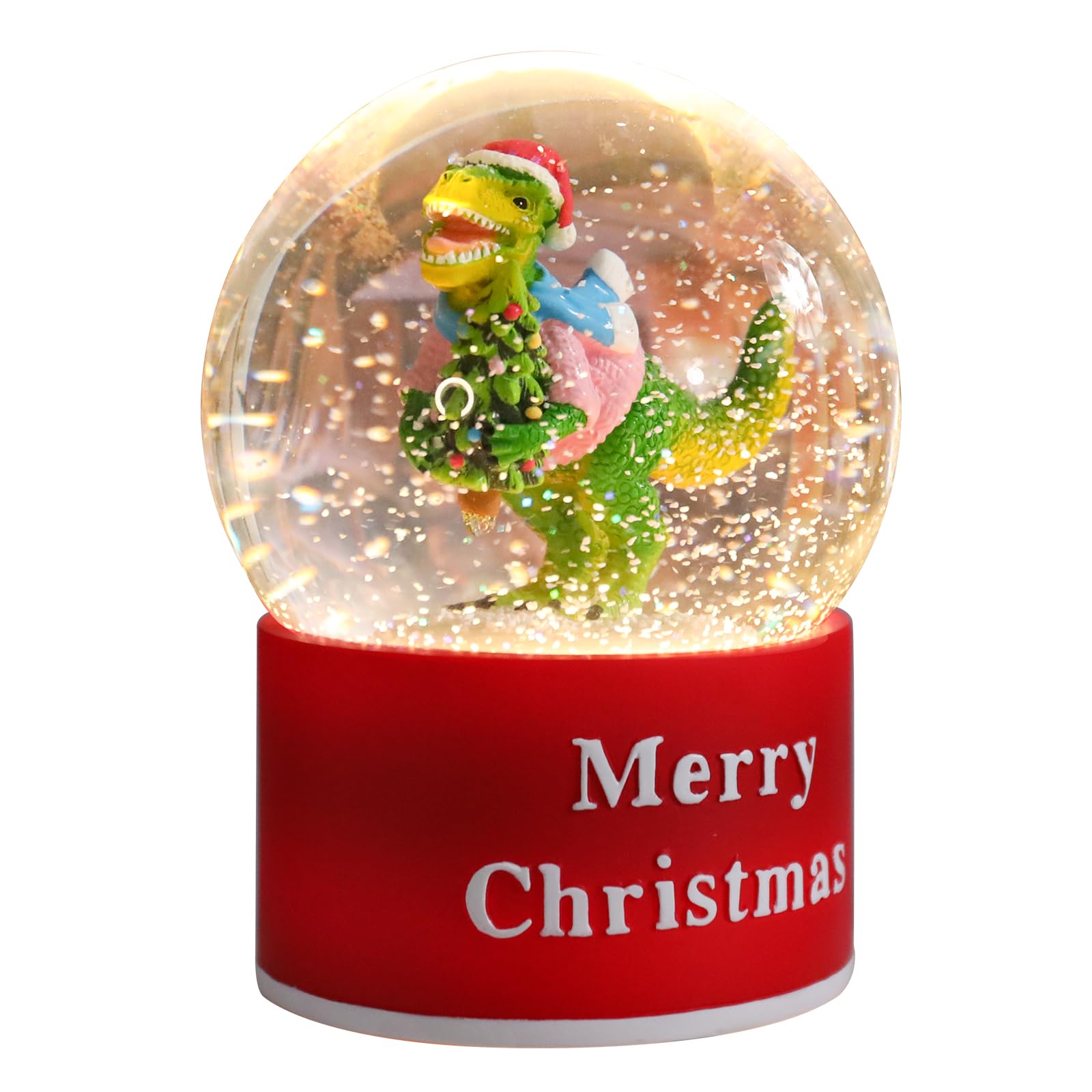 Bdor Christmas Dinosaur Snow Globe with LED Light & Music - 3.94 x 3.94 x 5.31 | 2 Modes: Color Changing Lights with 8 Christmas