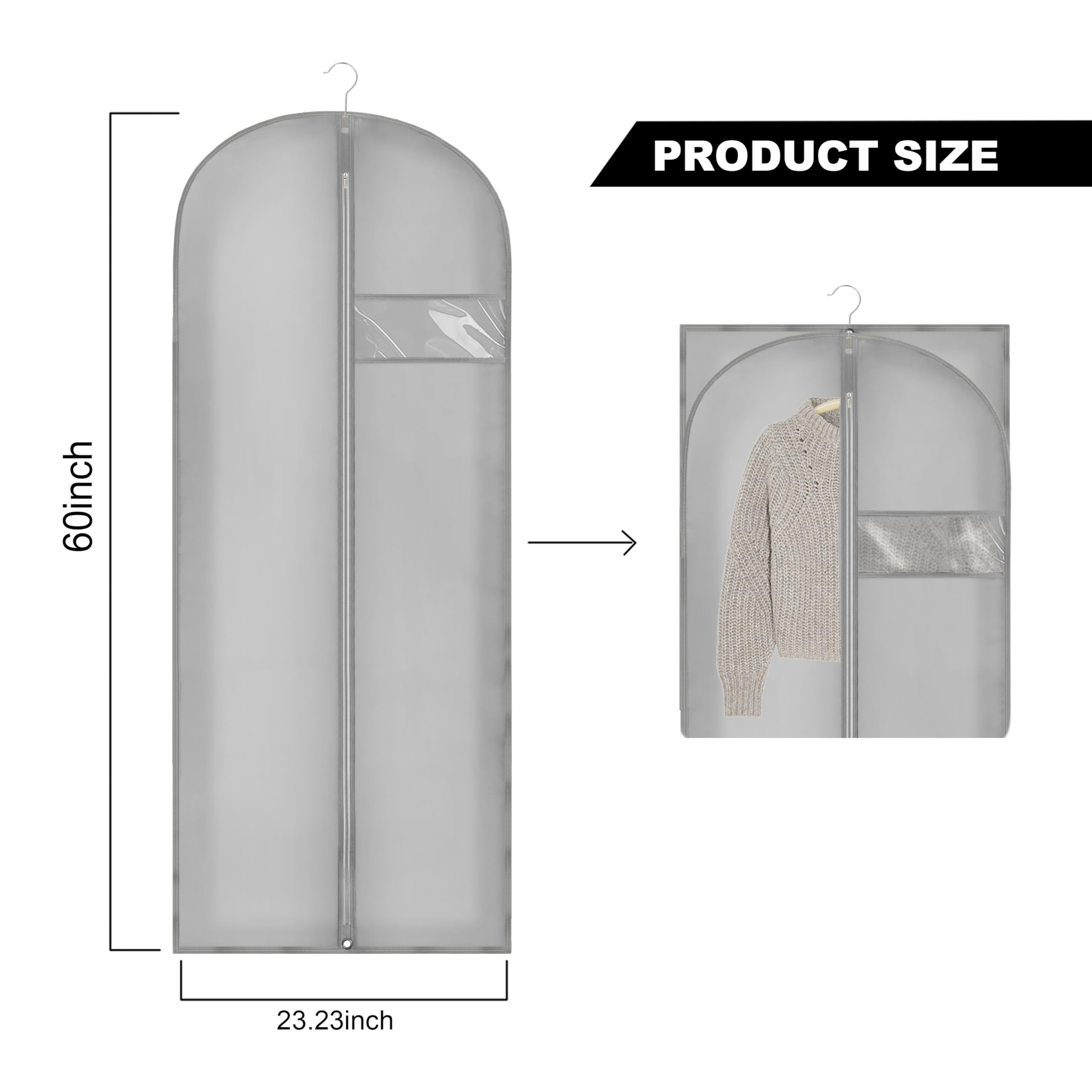 Beiskll Dress Bags For Gowns Long, 60'' Garment Bags For Hanging Clothes And Travel, Suit Bag For Storage, Clear Foldable Garmen