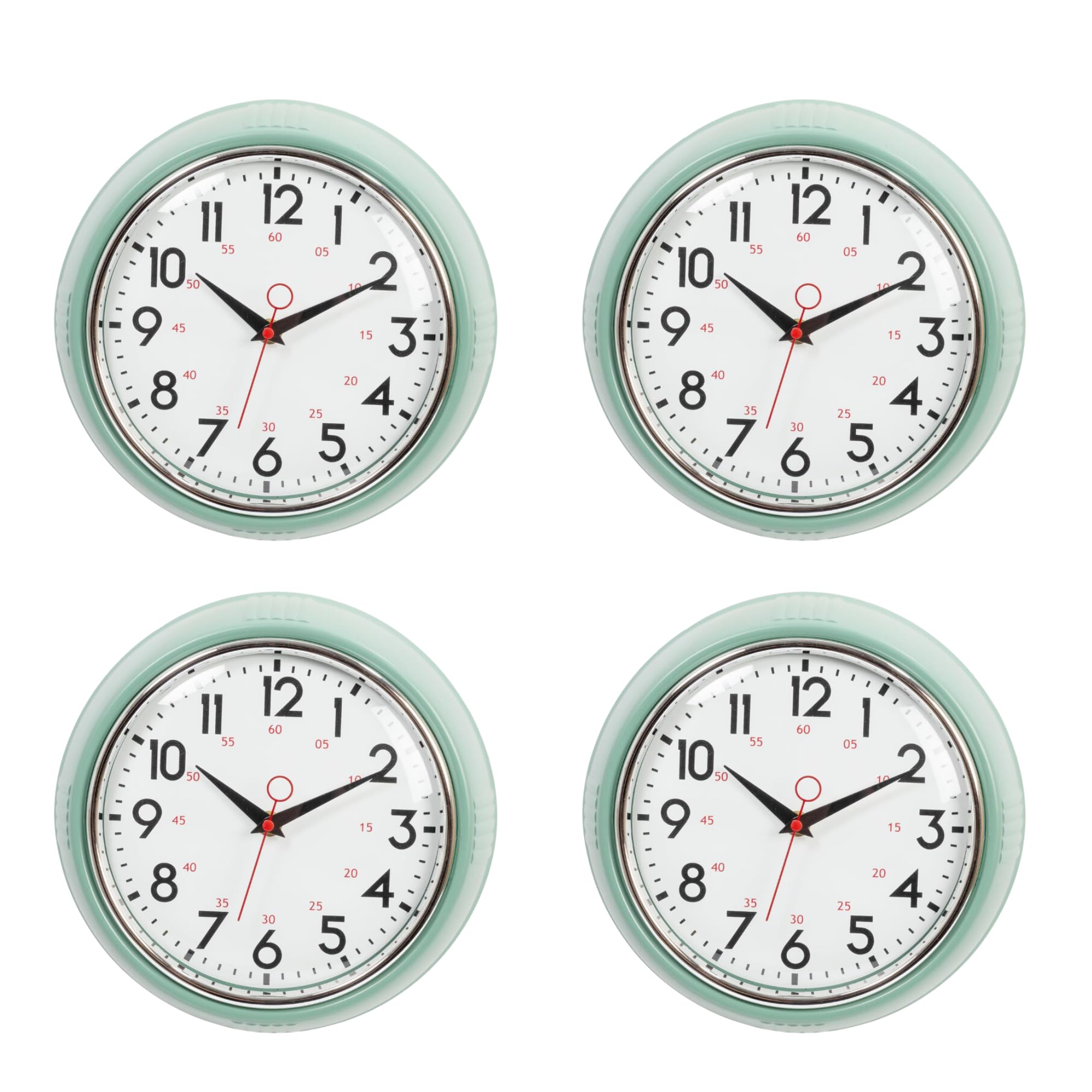 Kiera Grace 4 Pack Retro Decorative Analog Round Wall Clock, 9.5 D X 2 W, Green