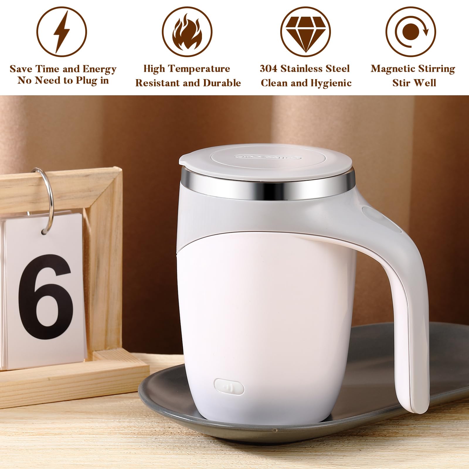 Patelai 1 Pc Self Stirring Coffee Mug Bulk Mixing Cup 13.5Oz Stainless Steel Automatic Travel Stirring Mug Gift For Men Woman Fa