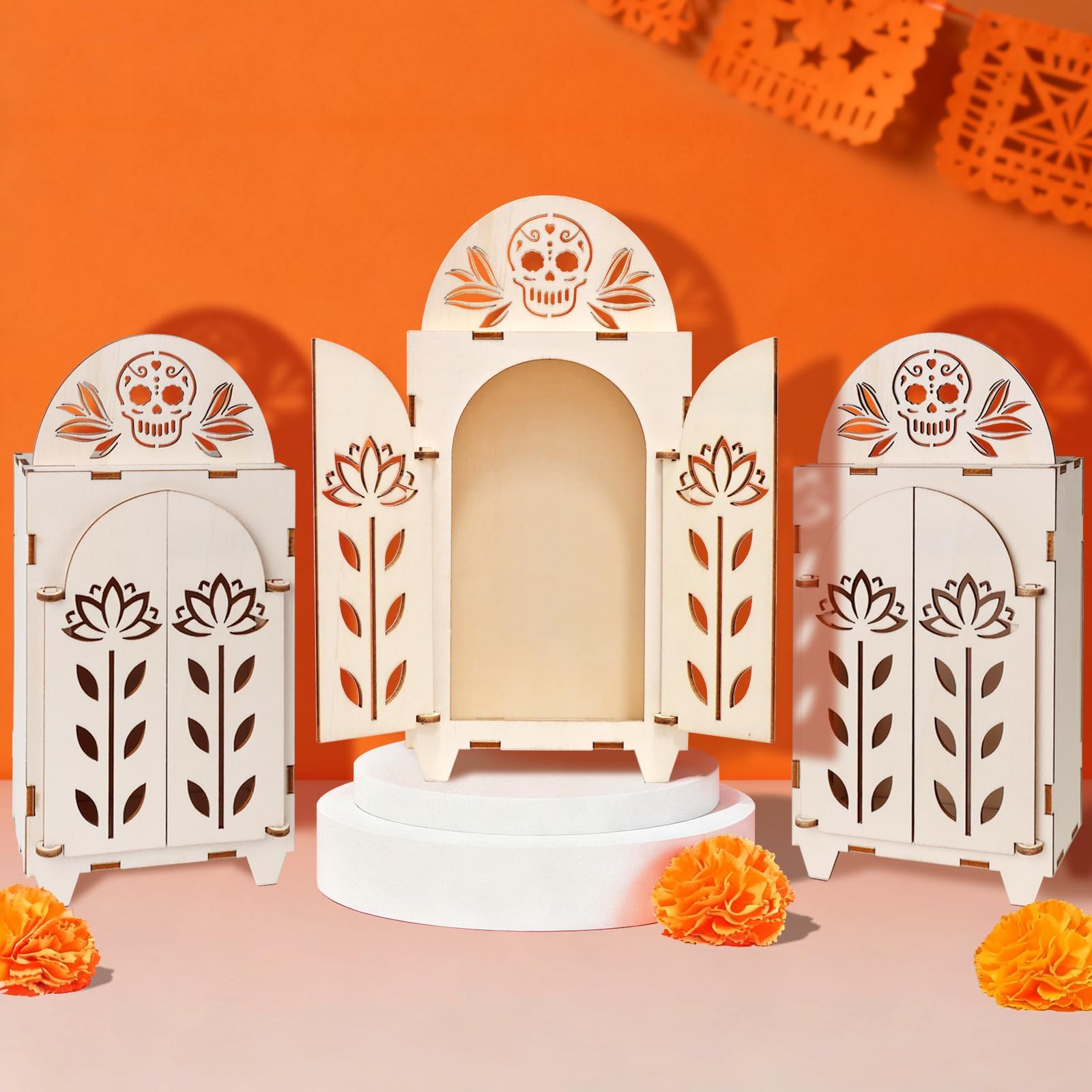 3pcs Dia De Los Muertos Altar Ofrenda Kit, Wooden Sugar Skull Day of The Dead Altar, Mini Ofrenda Shadow Box for Dia De Los Muer