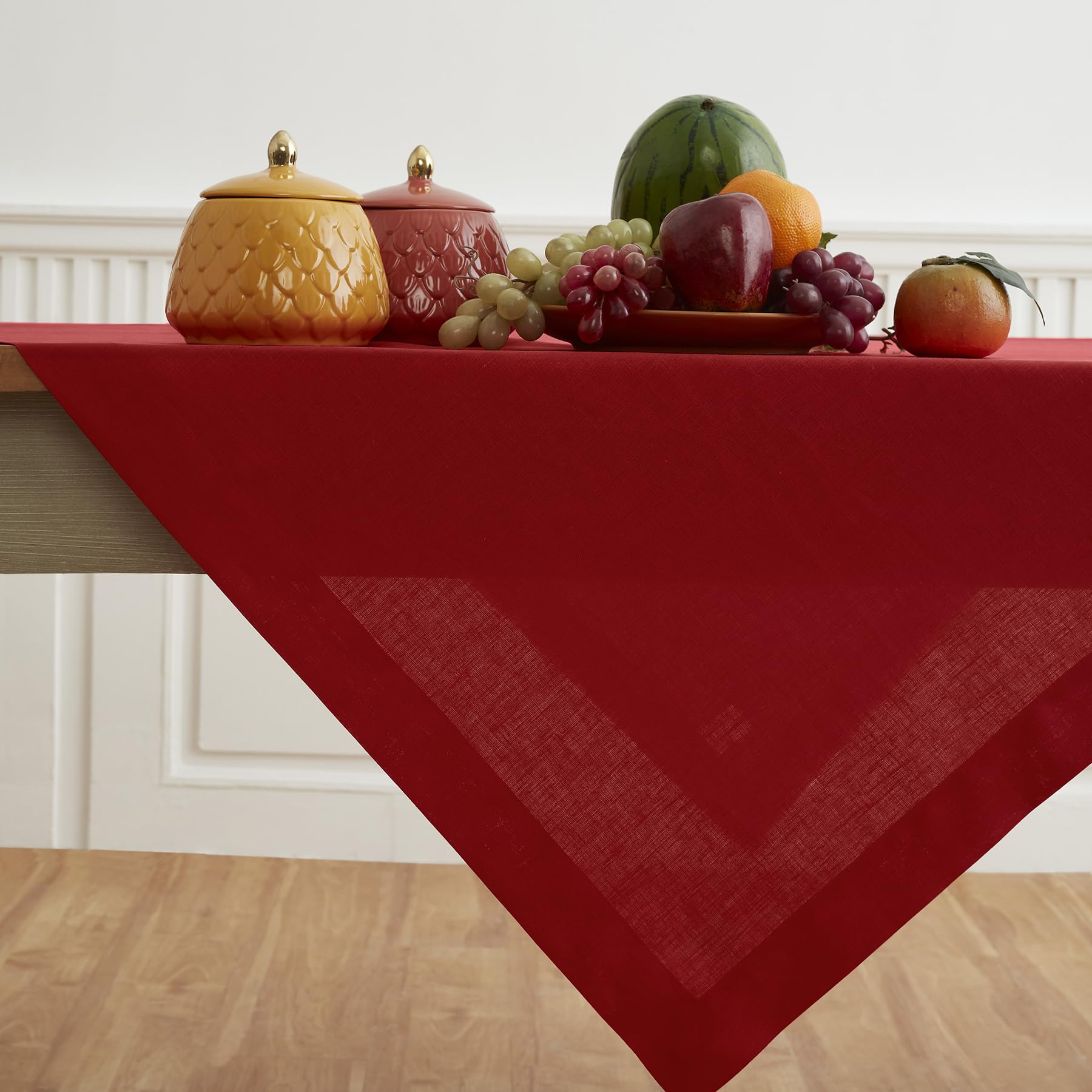 Solino Home Red Linen Square Tablecloth 52 X 52 Inch - Fete, 100% Pure Linen Table Throw - Machine Washable Tablecloth For Weddi