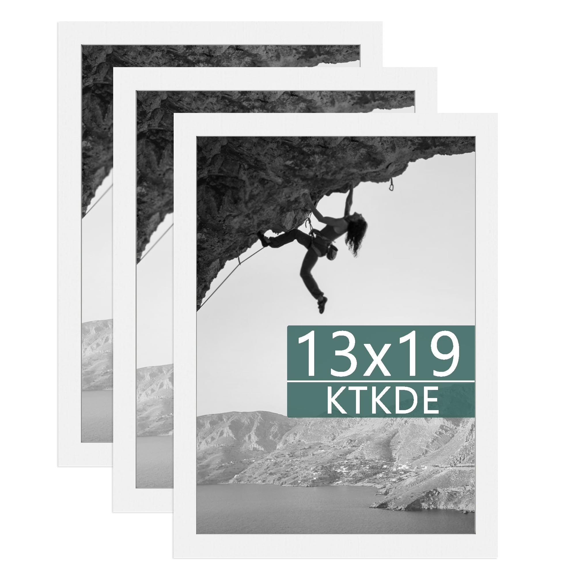 KTKDE 13x19 Picture Frame White set of 3, Wall Gallery Poster Frames Wooden, Shatter Resistant Glass, Rectangle Photo Frame for 