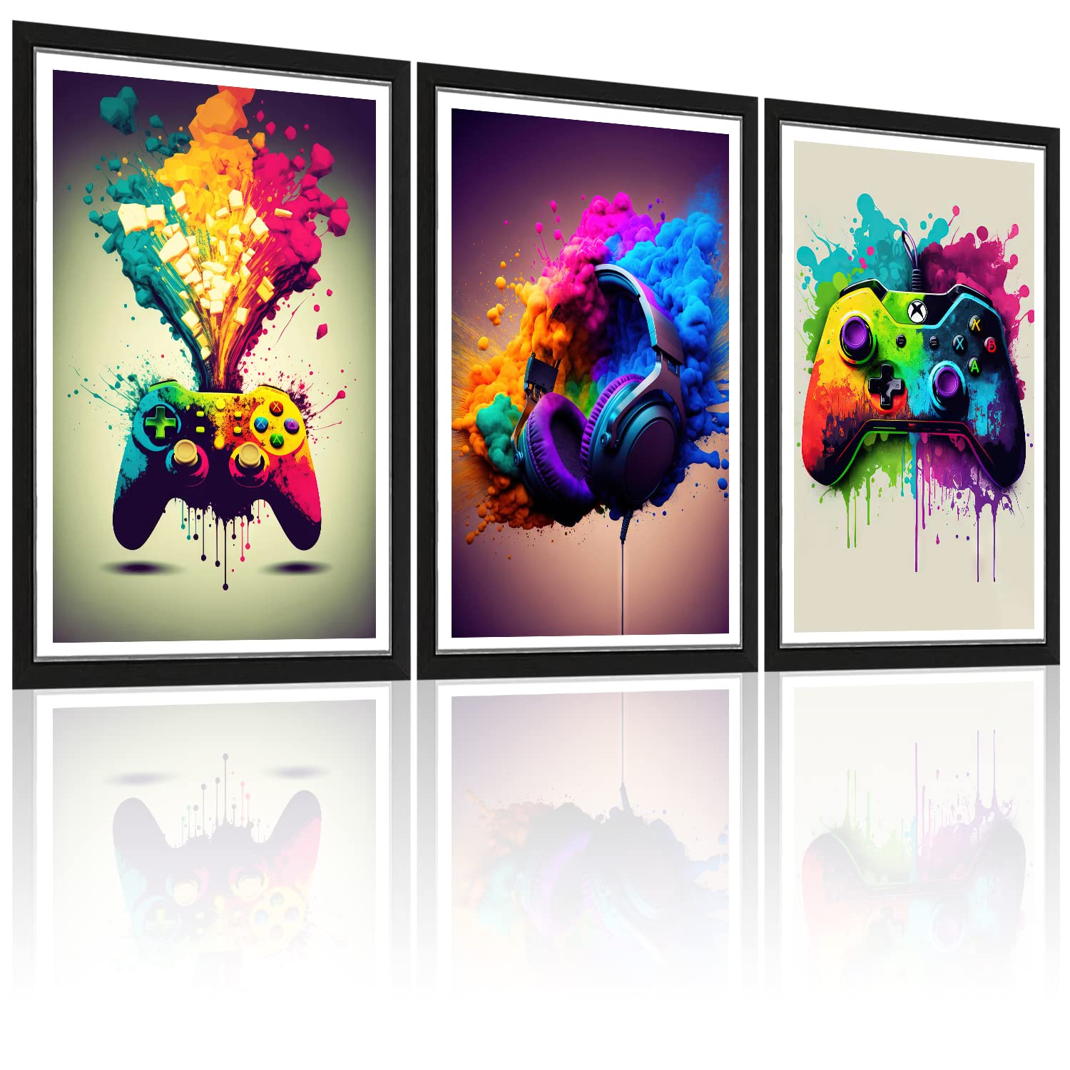 Game Room Decorative Wall Art Color Video Game Handle Earphone Graffiti Theme Poster Neon Light Poster Print Picture Children Yo