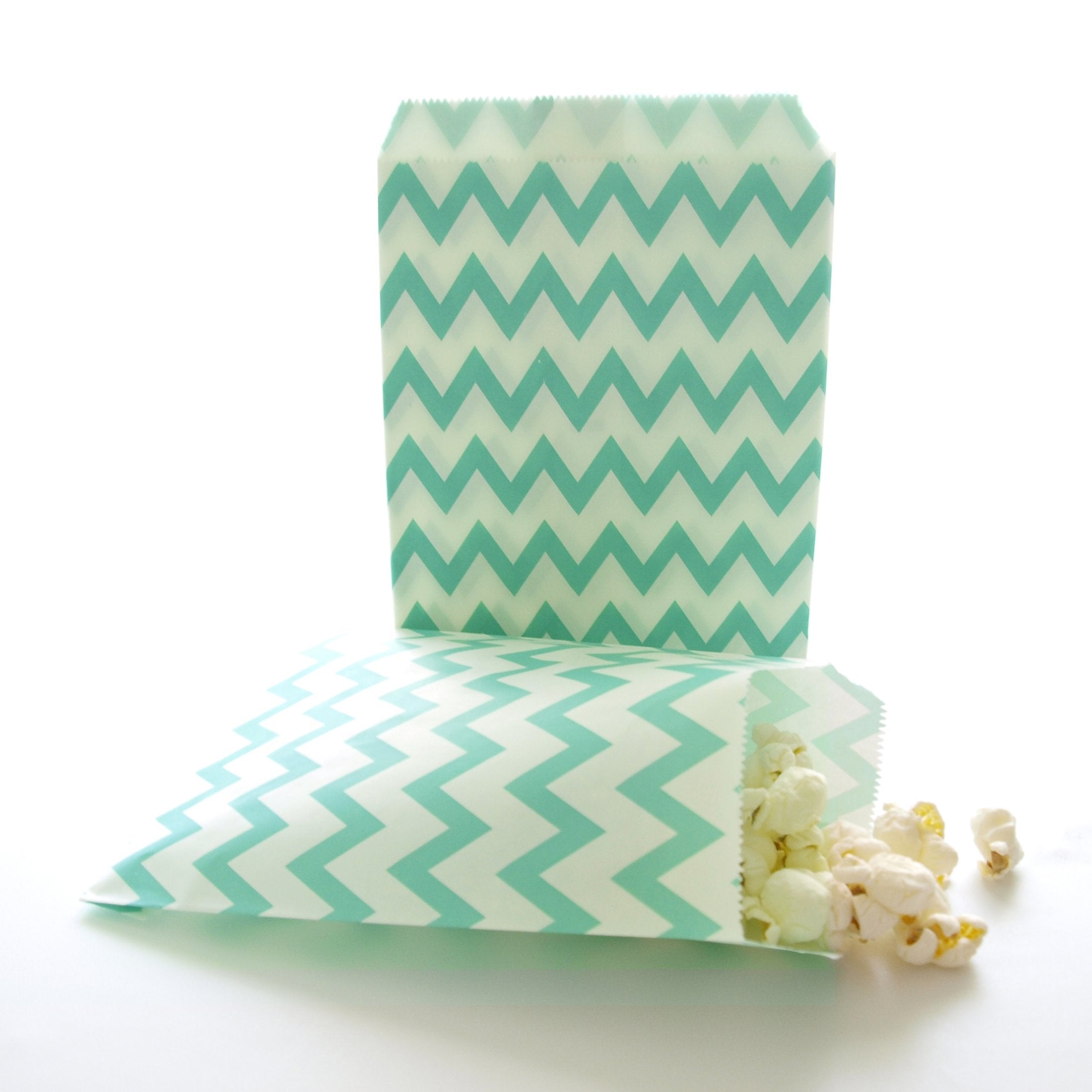 Teal Green Birthday Party Piata Bags, Kids Goody Bag Ideas, Teal Green Chevron Bags (25 Pack)