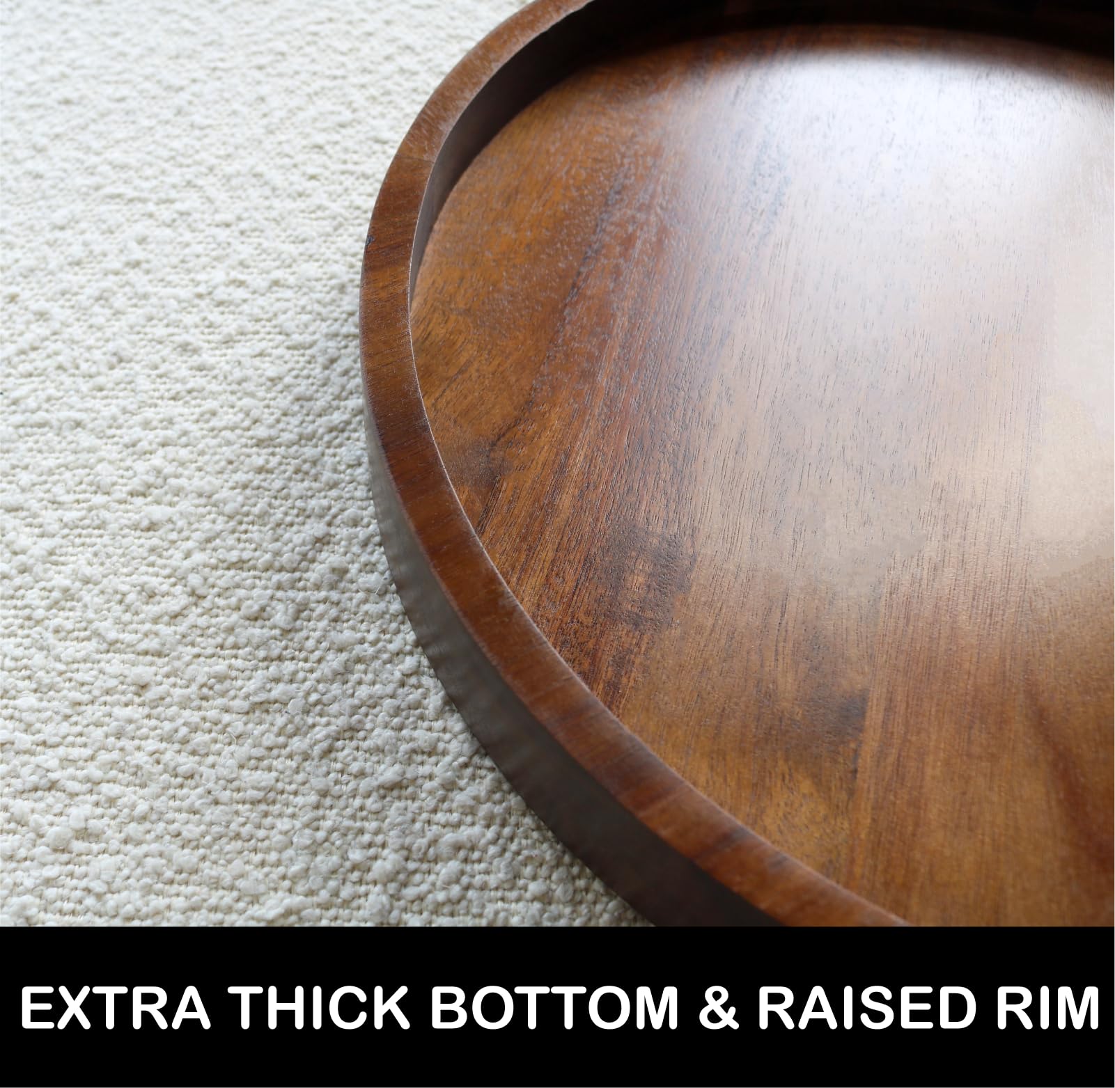 Acacia Wood Round Serving Tray, 13.8'' Charcuterie Board Cheese Tray With Rim, Decorative Tray For Ottoman, Coffee Table, Couch,