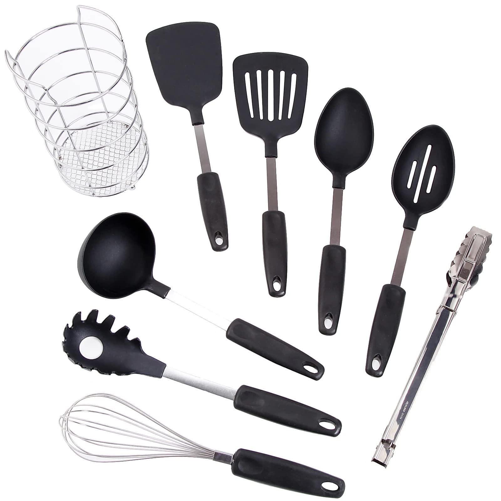 Gibson 128642.09 Chefs Better Basics Utensil Set With Round Shape Wire Caddy - 9 Piece