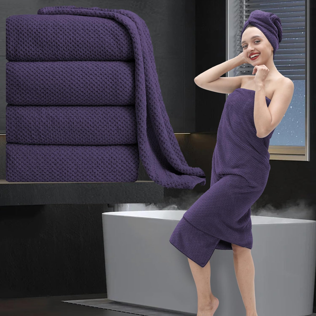 Maggea Extra Large Bath Towel Set Of 4 (35''X70''),Oversized Bath Sheet Super Soft Highly Absorbent Jumbo Bathroom Towel Set Mic